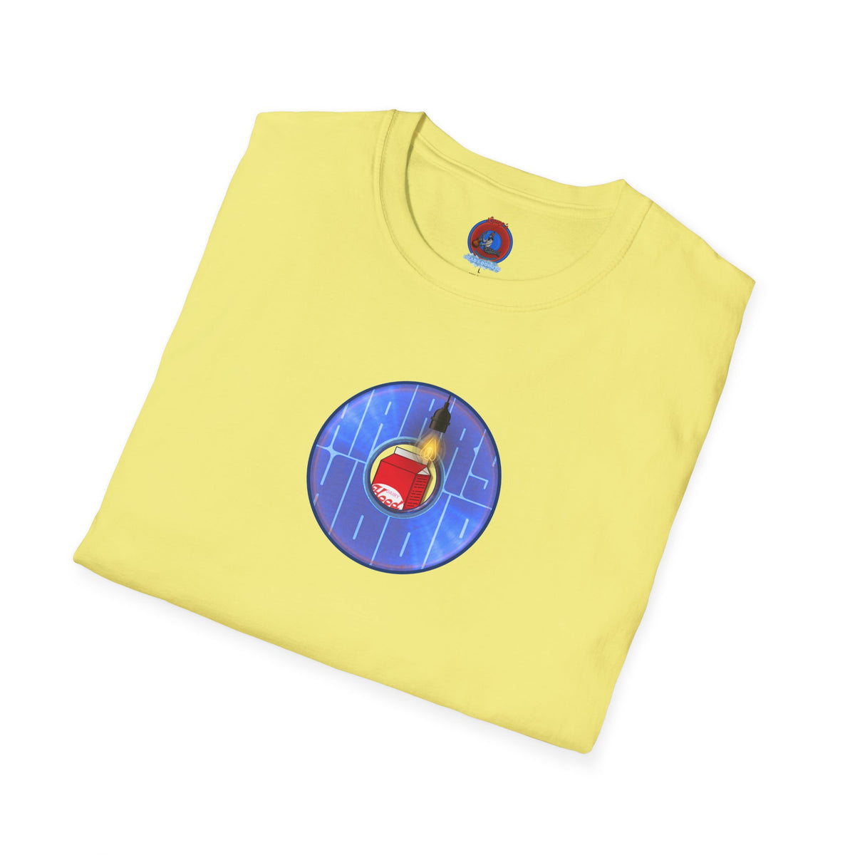 Classic Donut Tee - Unisex Soft-Style - "Harry Left His Donut Shirt" - series 1.0  - variant 4 - purple/blue donut - w/milk & light on