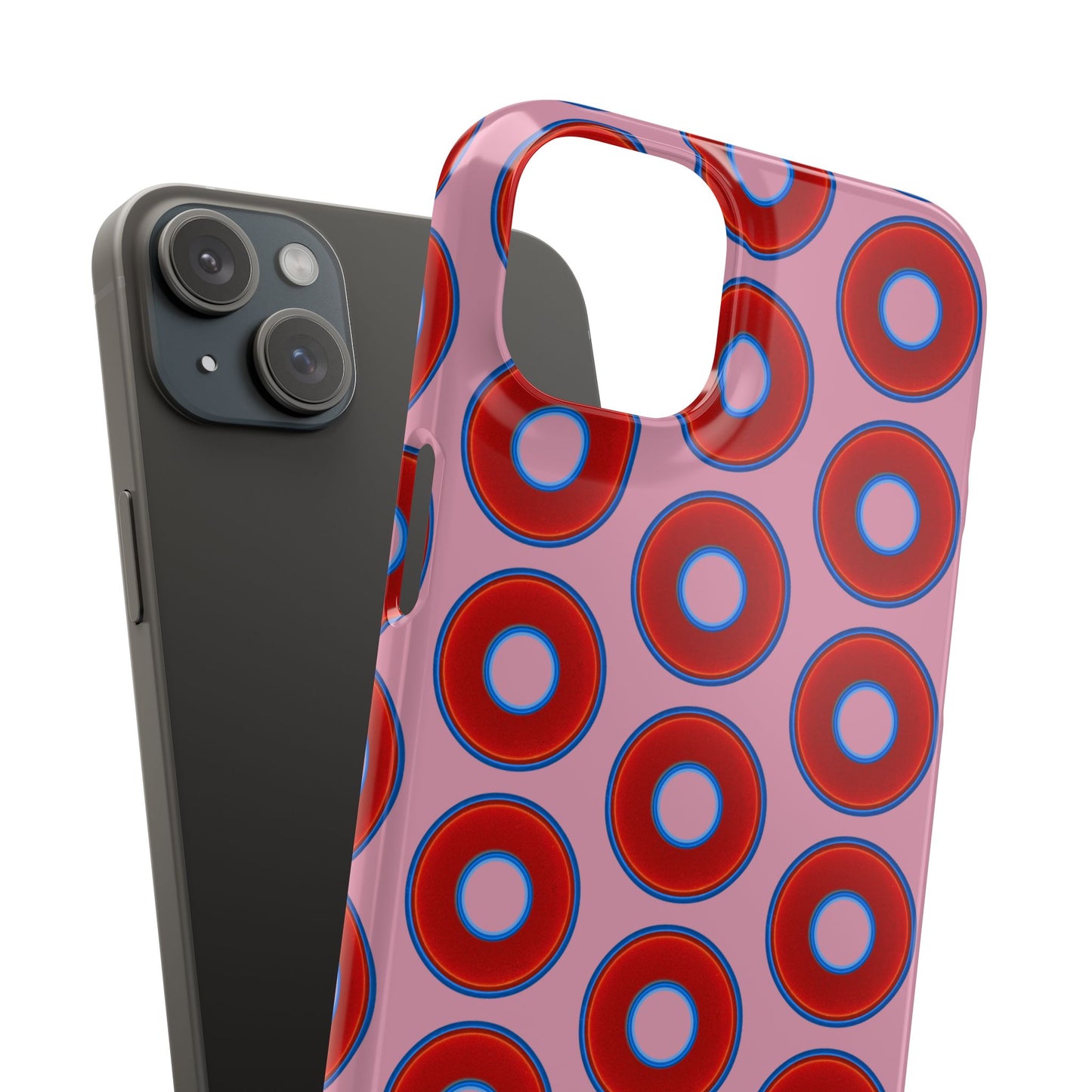 Lumpy Donut Snap Case - red vivid donut print w/pale magenta background
