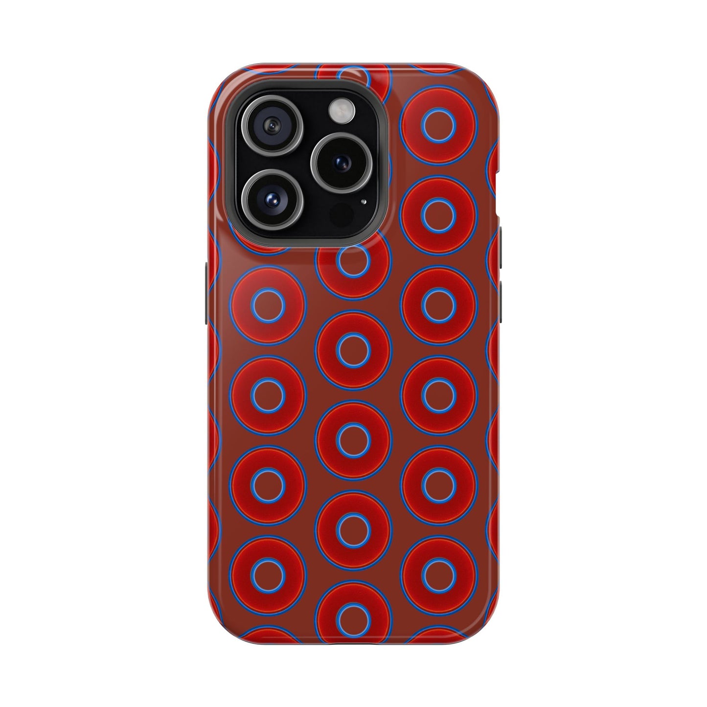 Impact-Resistant Lumpy Donut Case - red vivid donut print w/burnt umber background