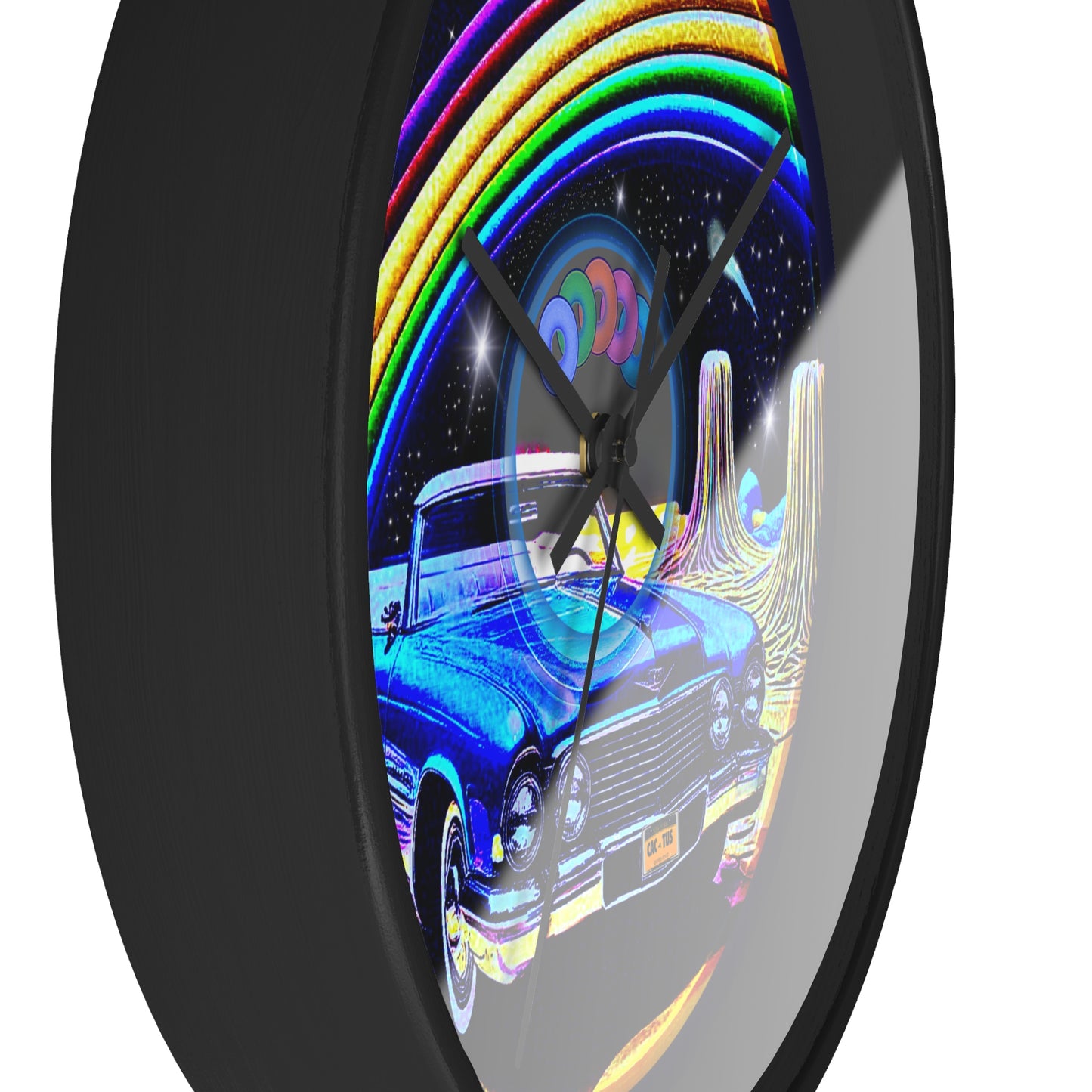 Lumpy Wall Clock - "Halley's Caddy Donut Clock" - variant 1 - space/pic donut dark w/black background