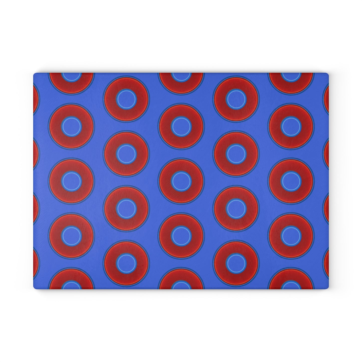 My Friend's Cutting Board - vivid red donuts w/royal blue background