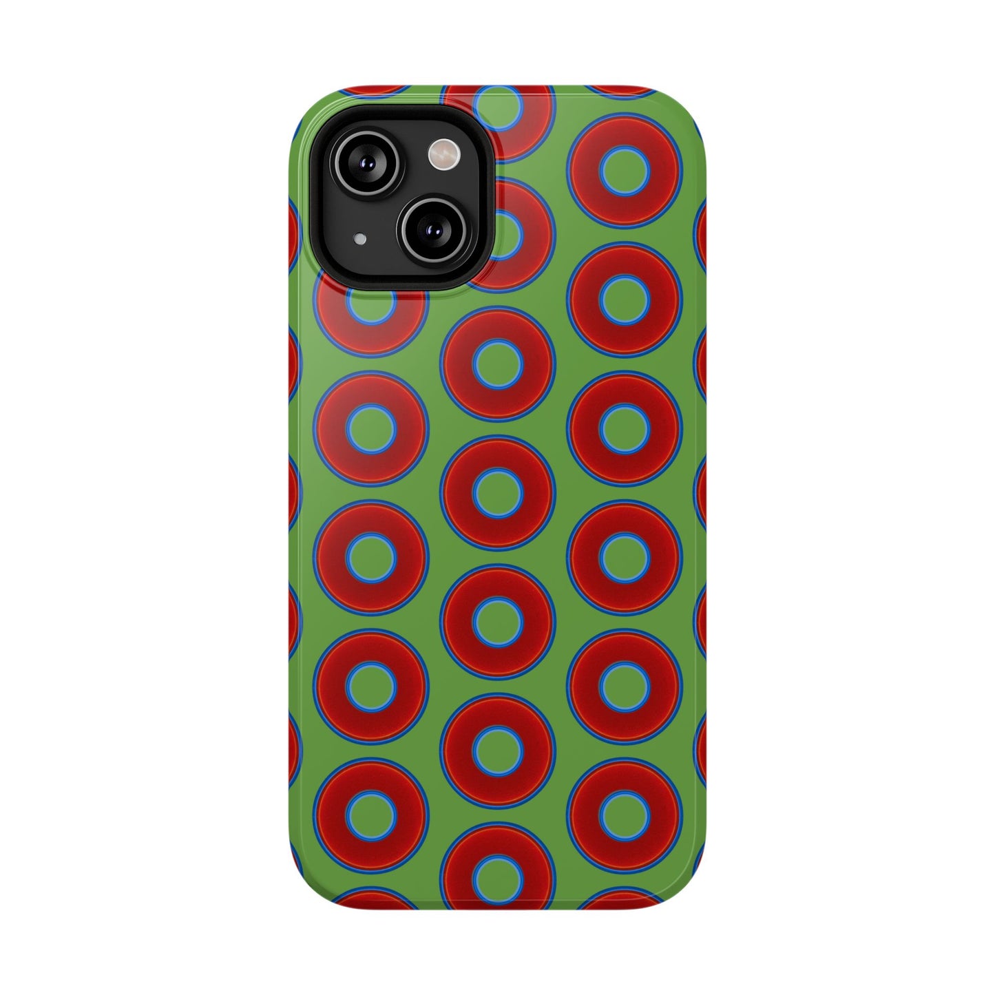 Impact-Resistant Lumpy Donut Case - red vivid donut print w/light green background