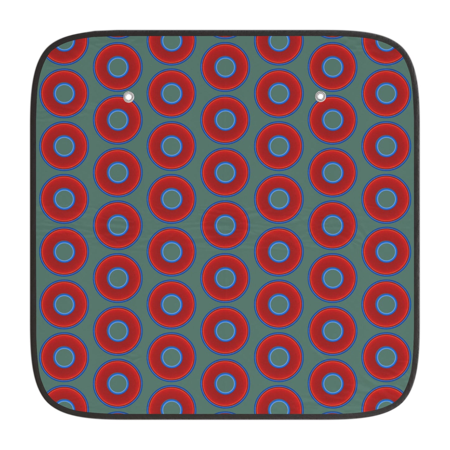 Automotive Donut Sun Shade - red vivid donuts w/Fenway green background