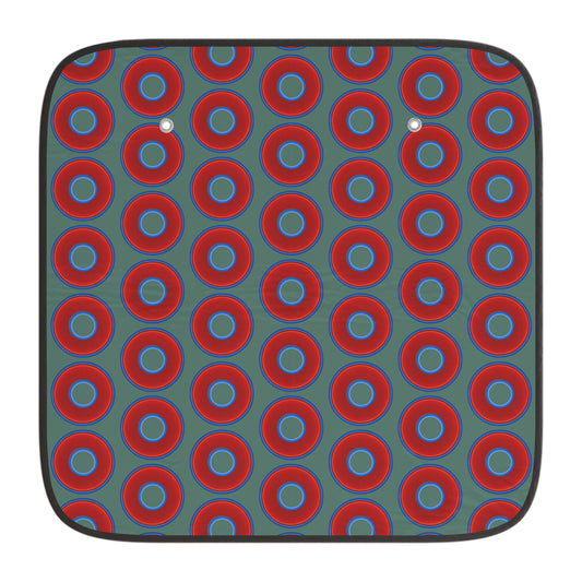 Automotive Donut Sun Shade - red vivid donuts w/Fenway green background