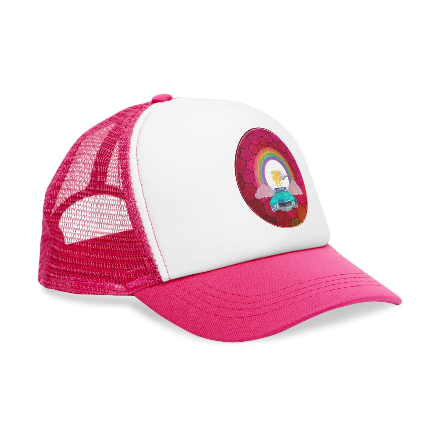 Lumpy Trucker Hat - "The Spaghetti Incident in my Caddy " - variant 2 - magenta hexadonut w/mint green caddy