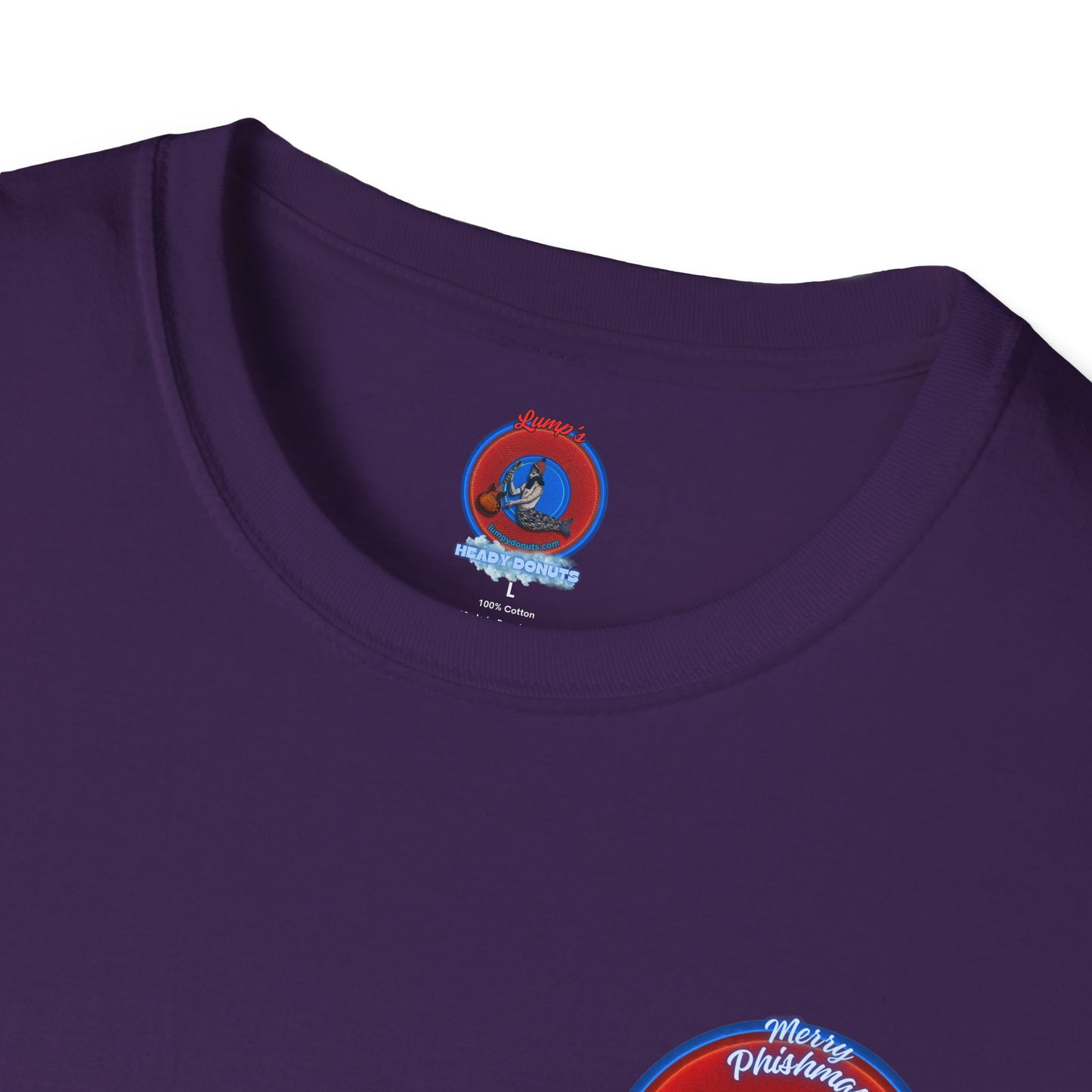 Classic Donut Tee - Unisex Soft-Style - "Phishmas Caroler's Tee " - vivid red/blue donut - variant 2