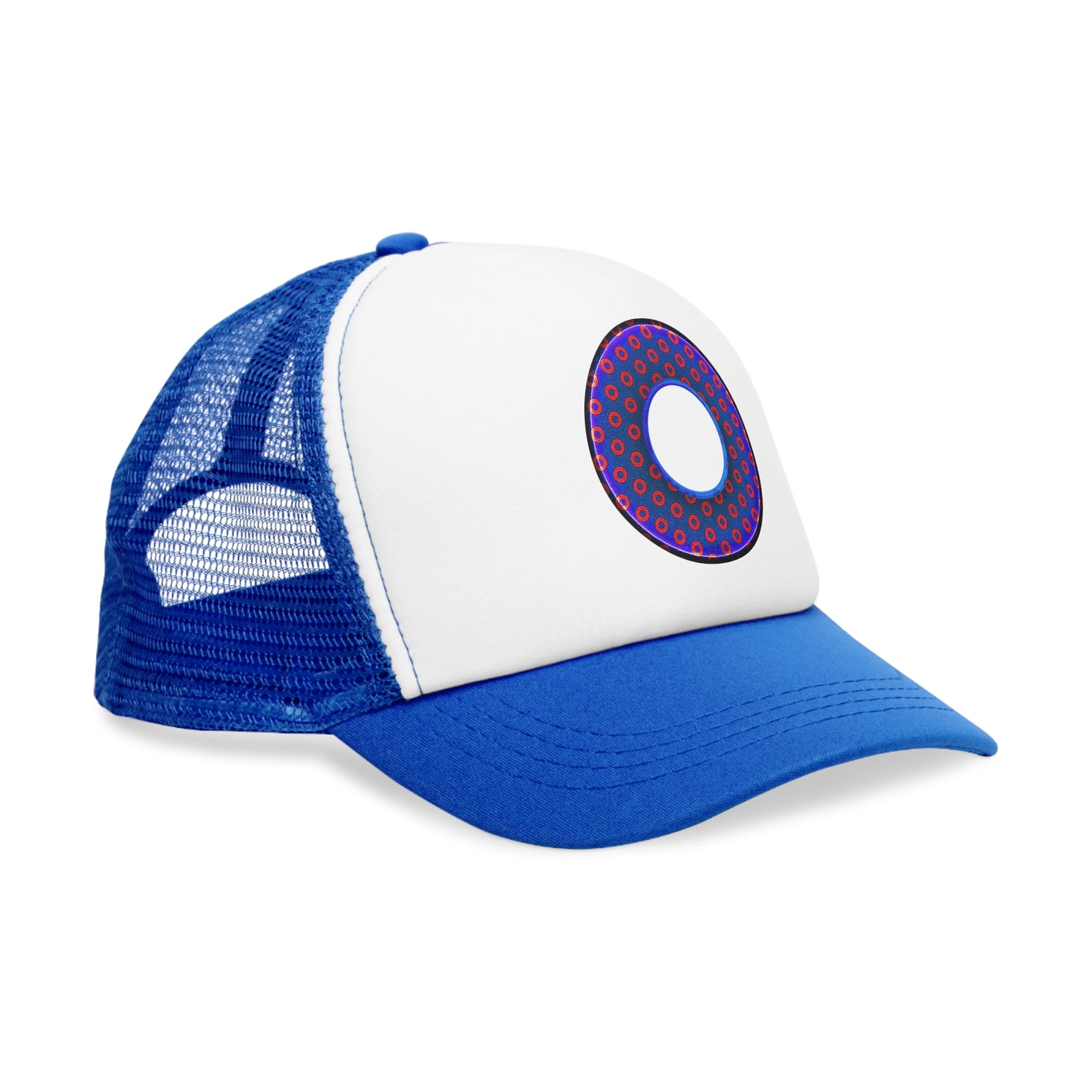 Lumpy Trucker Hat - "Paradoxical Donut - variant 4 - metallic donut print " blue & red