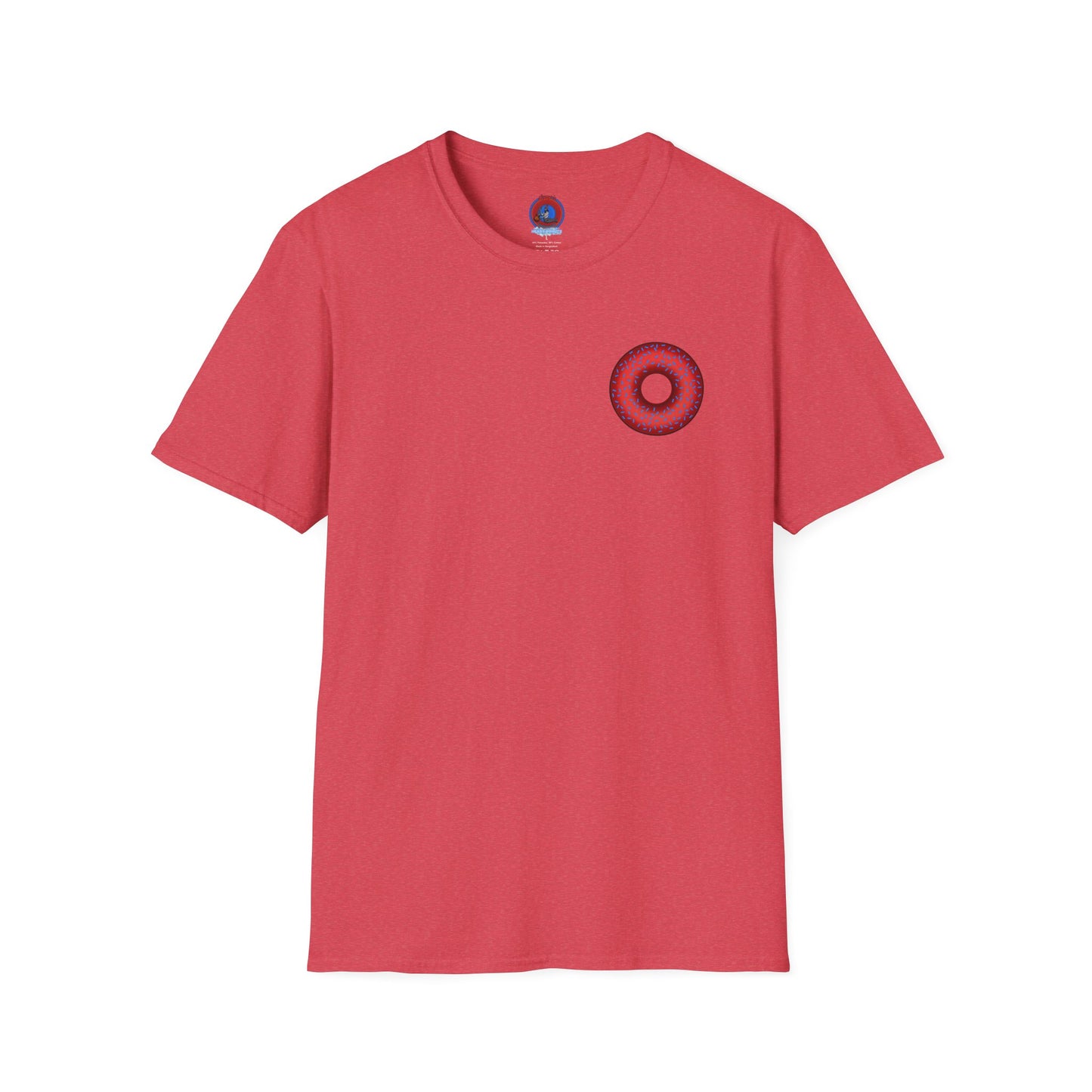 Classic Donut Tee - Unisex Soft-Style - "Plain Plump Donut w/" - plump red donut w/blue sprinkles