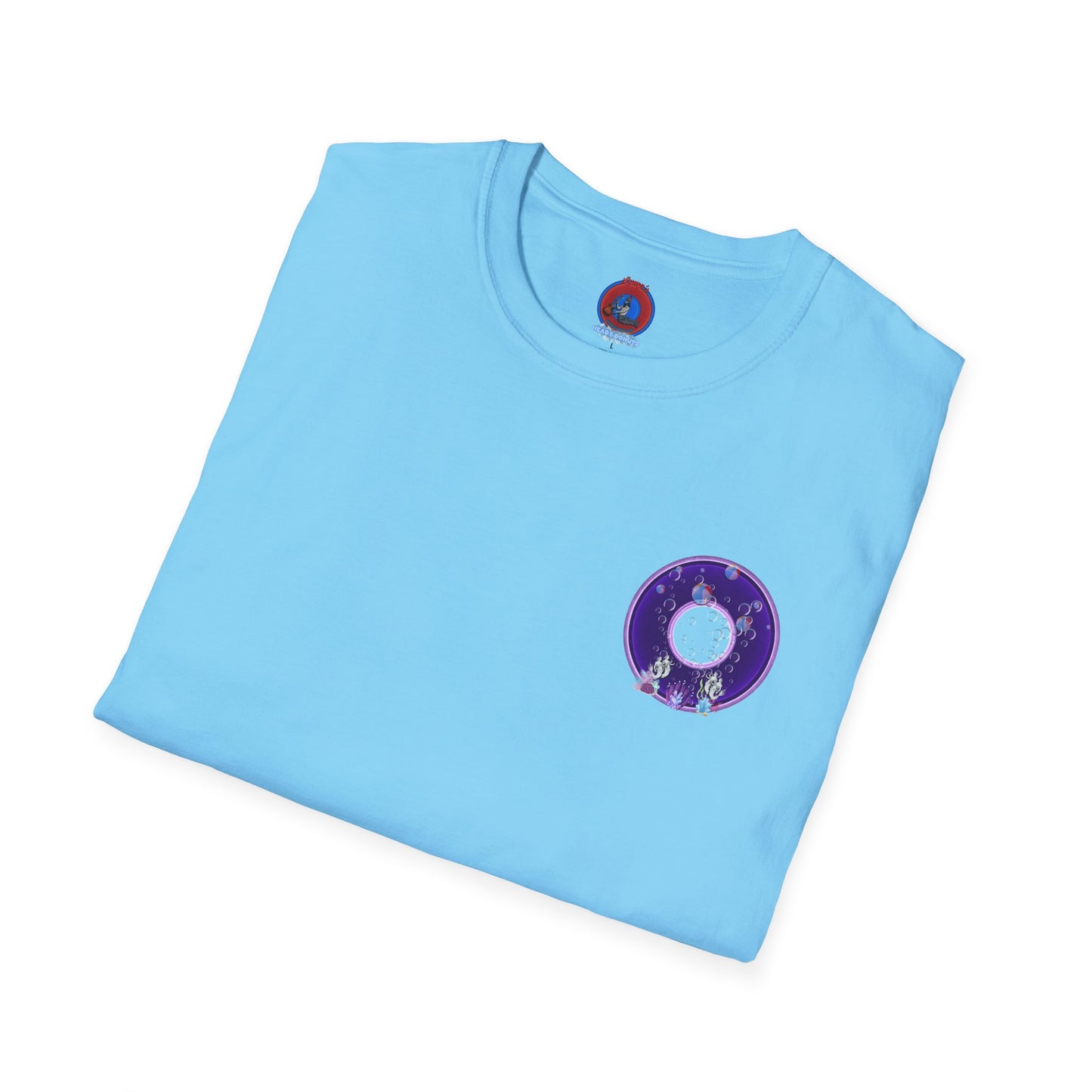Classic Donut Tee - Unisex Soft-Style - "Sure That Sirens Made This Donut For Me" - vivid dark purple/light purple donut