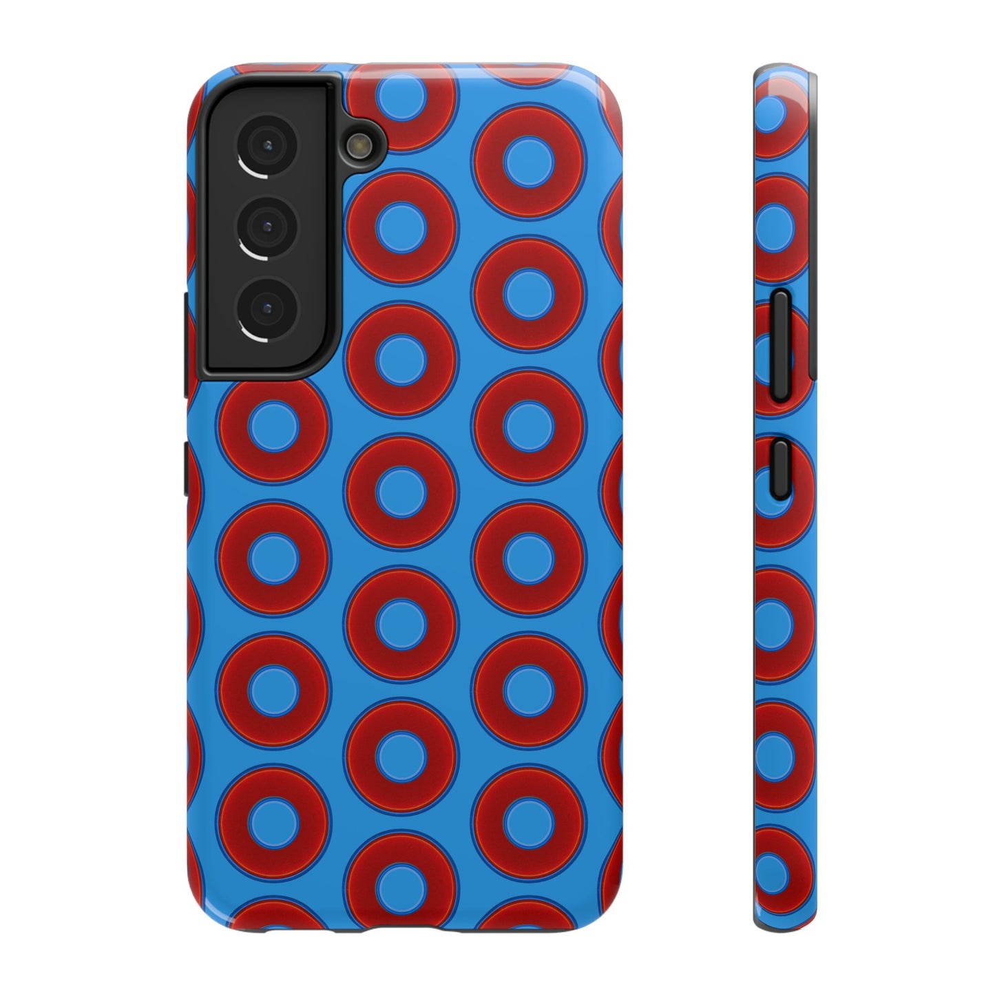 Impact-Resistant Lumpy Donut Case - red vivid donut print w/sky royal blue background