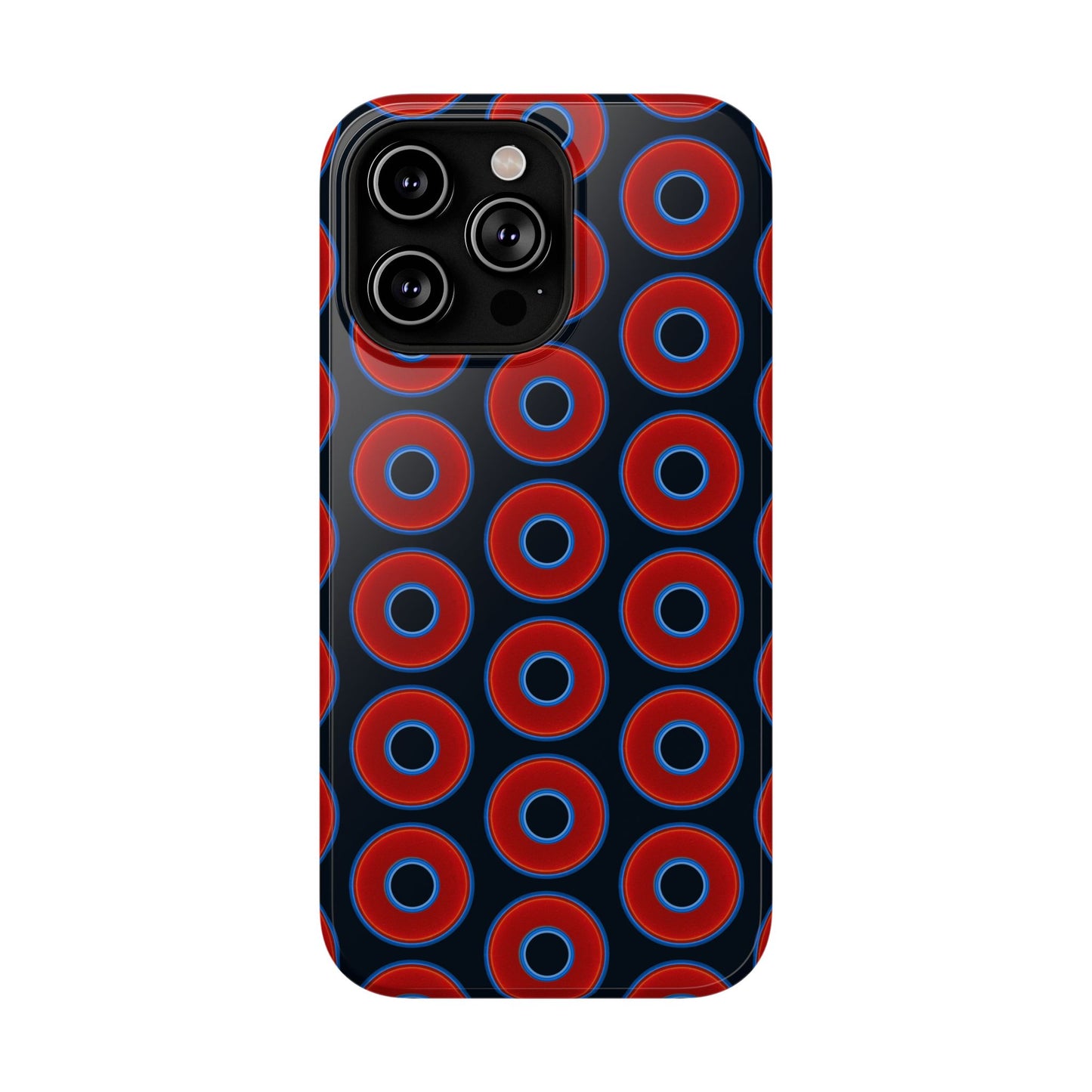 Impact-Resistant Lumpy Donut Case - red vivid donut print w/blue charcoal background