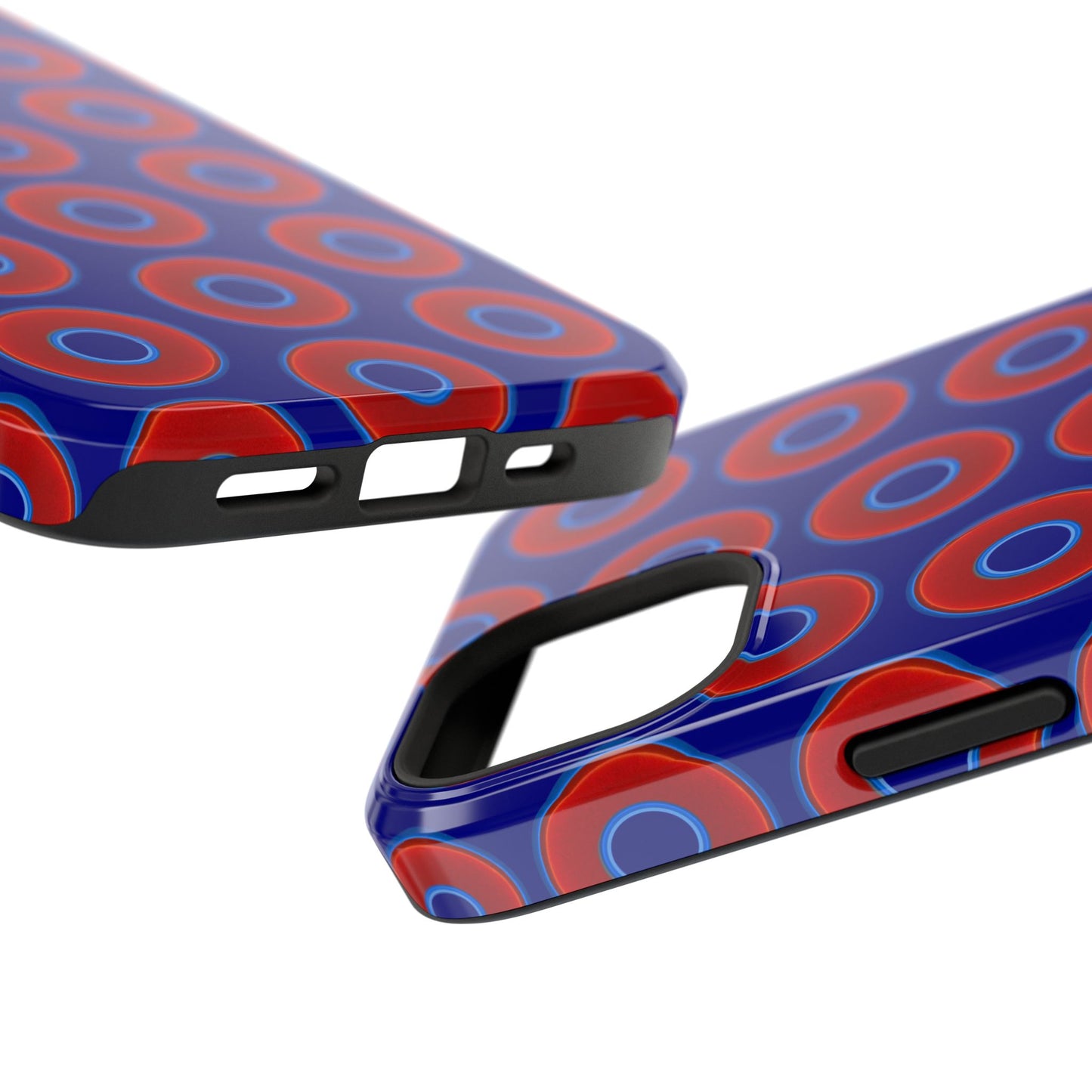 Impact-Resistant Lumpy Donut Case - red vivid donut print w/vivid navy background