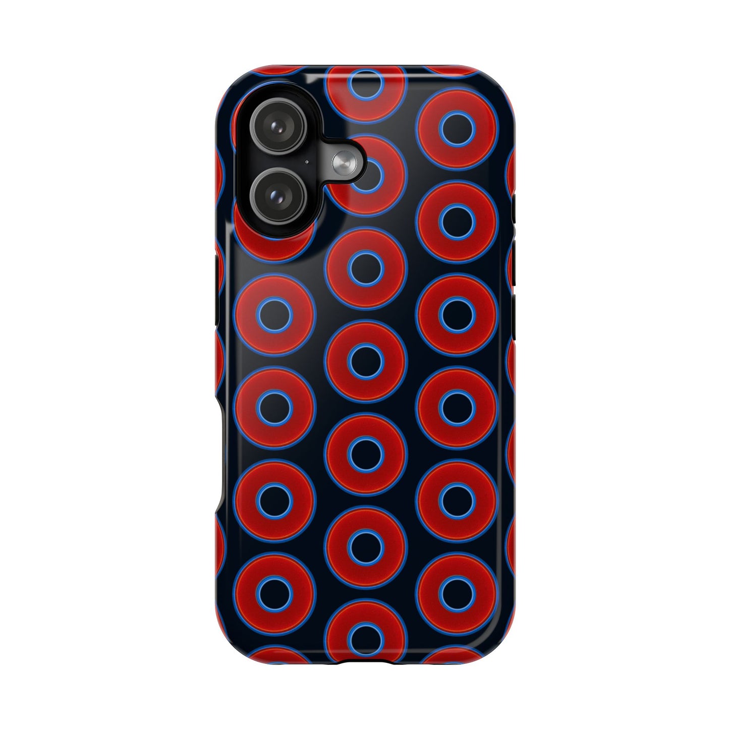 Impact-Resistant Lumpy Donut Case - red vivid donut print w/blue charcoal background