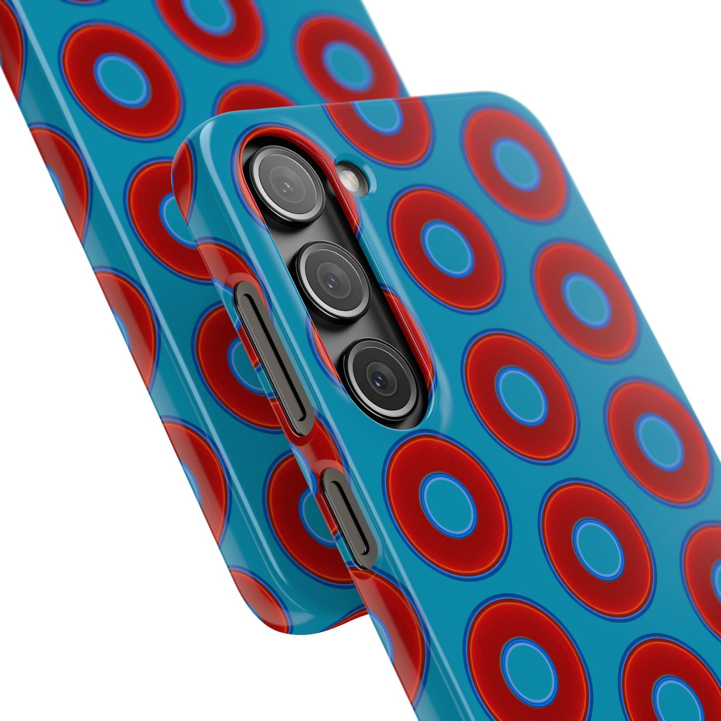 Lumpy Donut Snap Case - red vivid donut print w/aquamarine blue background