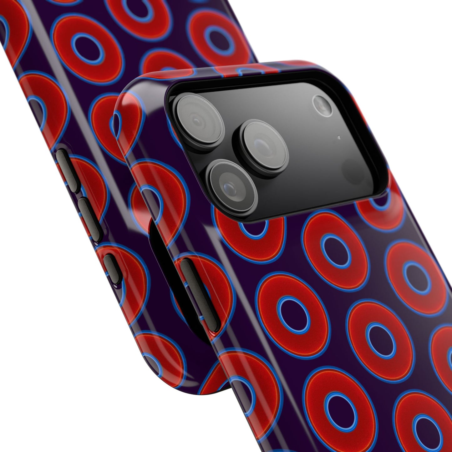 Impact-Resistant Lumpy Donut Case - red vivid donut print w/midnight purple background
