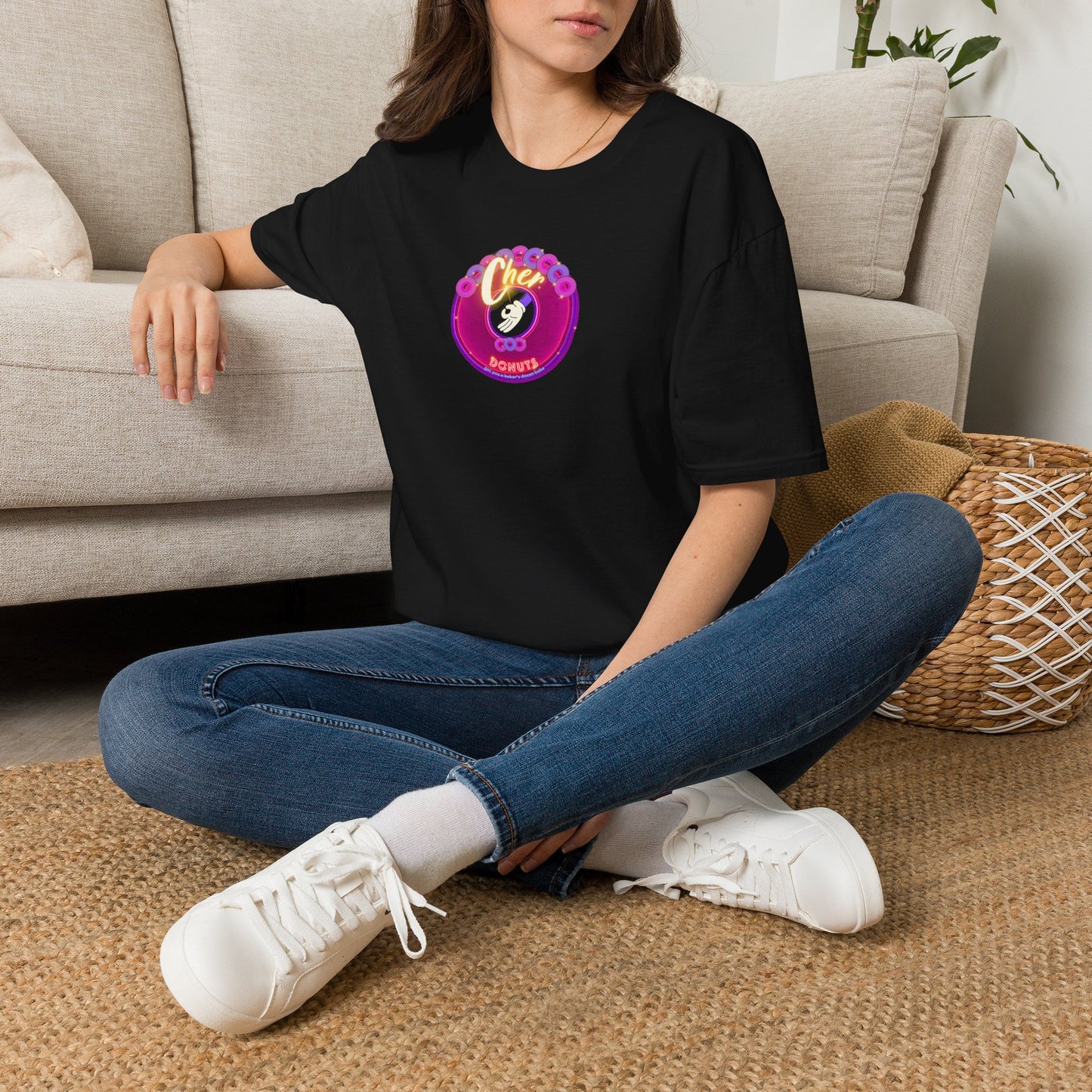 Classic Donut Tee - Unisex Soft-Style - "Chering is Caring Donut' - vivid magenta/purple donut