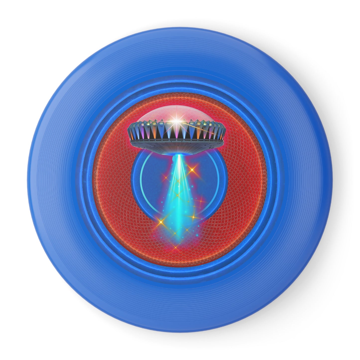 Lumpy Wham-O Donut Frisbee - "Unidentified Mothership of a Phrisbee" - red/royal blue vivid donut w/
