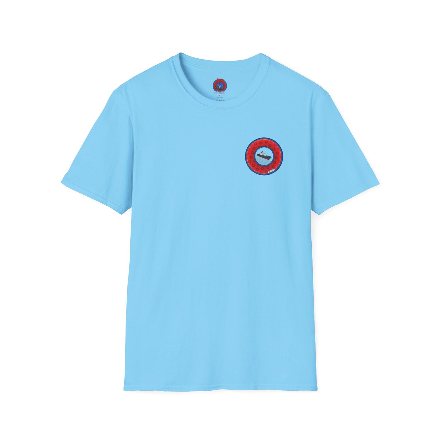 Classic Donut Tee - Unisex Soft-Style - "Phree Donut Sliders" - red/blue widemouthed paradox donut