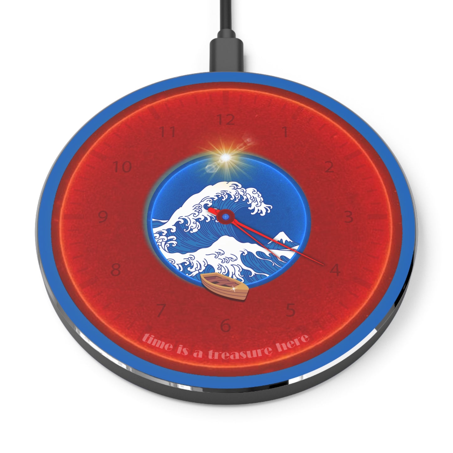 The Flow - Wireless Lumpy Donut Chargers - "The Donut Charger so Wide" - vivid red donut w/dark royal blue background - variant 1