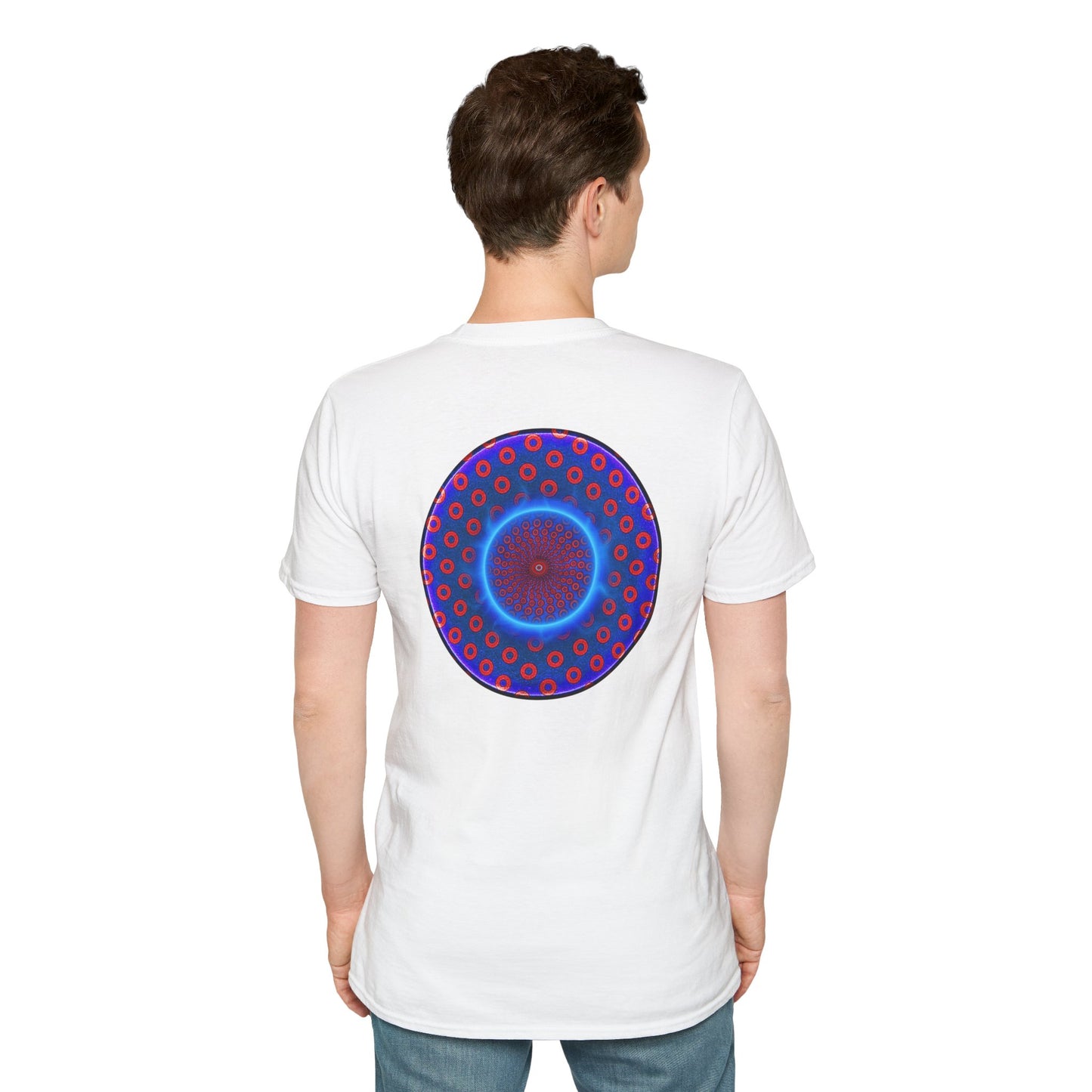 Classic Donut Tee - Unisex Soft-Style - "Donut Vortex" - blue/red electric paradox donut
