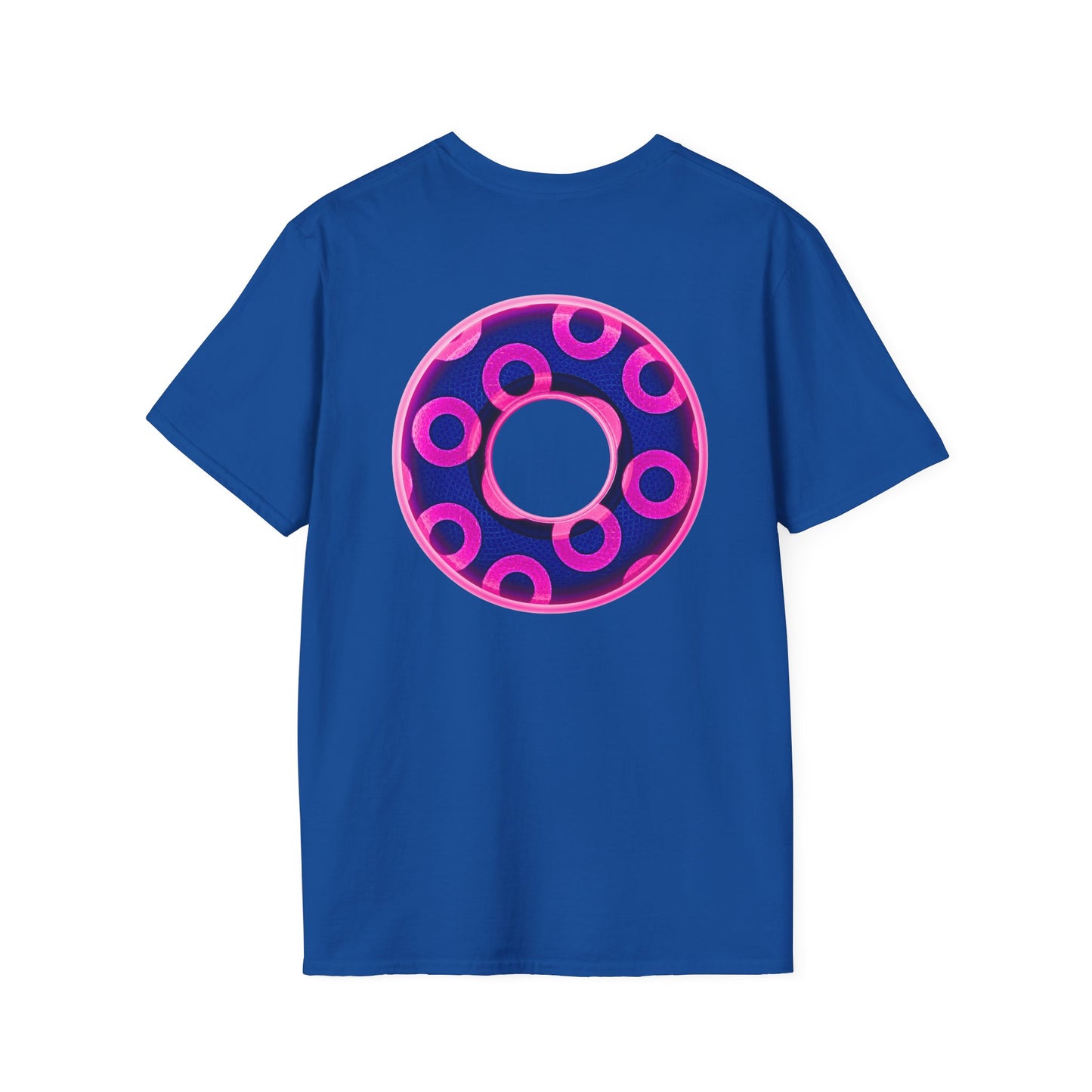 Plain Donuts/Unisex Soft-Style - "Plain Rustic Paradoxical Donuts" - hot pink/dark blue donuts
