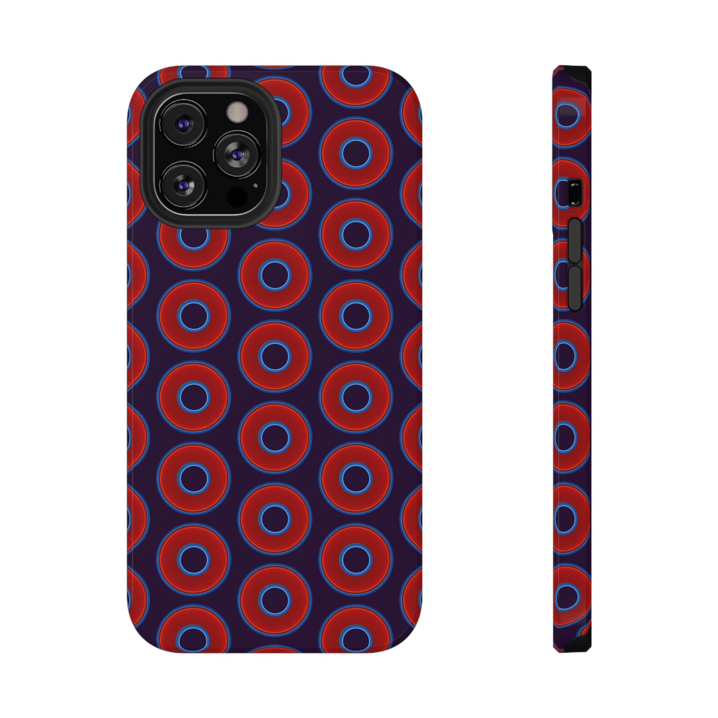 Impact-Resistant Lumpy Donut Case - red vivid donut print w/midnight purple background