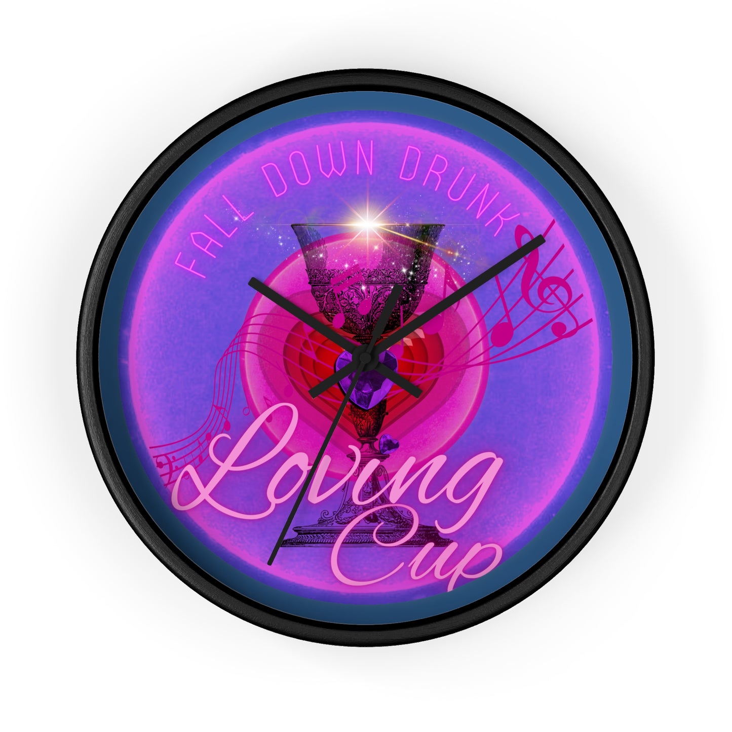 Lumpy Wall Clock - "The Loving Donut" vivid magenta donut w/light navy background [*charitable donut]
