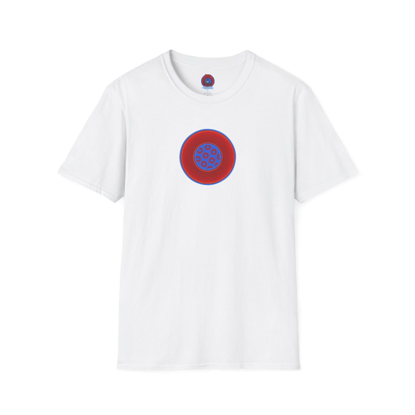 Classic Donut Tee - Unisex Soft-Style - "Portal Donut" - vivid red/blue donut  - w/royal blue - variant 1