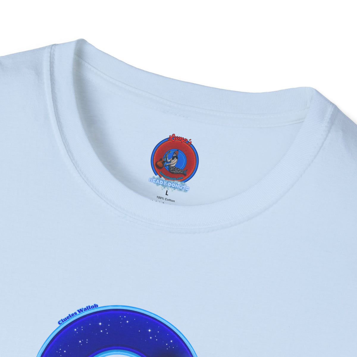 Classic Donut Tee - Unisex Soft-Style - "Clueless Wallob's Donuts" - vivid blue sky donut