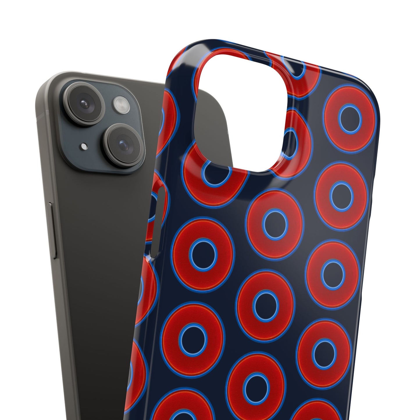 Lumpy Donut Snap Case - red vivid donut print w/midnight teal blue background