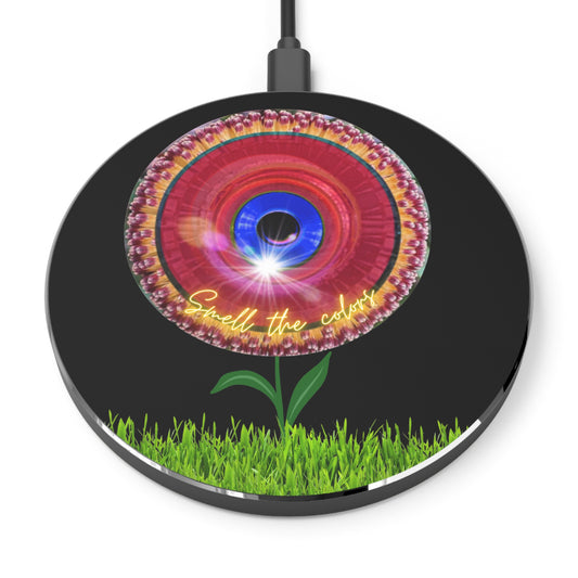 The Flow - Wireless Lumpy Donut Chargers - "Smell the Donuts Wireless Charging" - red flour donut w/black background - variant 3