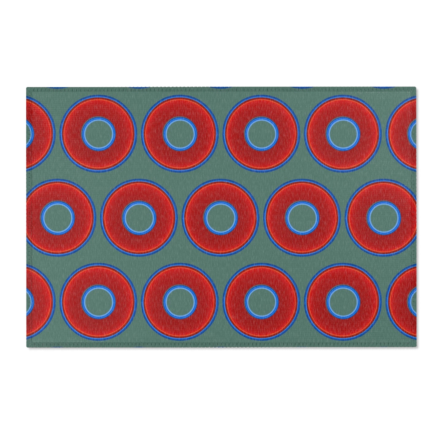 Lumpy Donut Print Rug - choice of 3 sizes - vivid red donut print w/Fenway green background