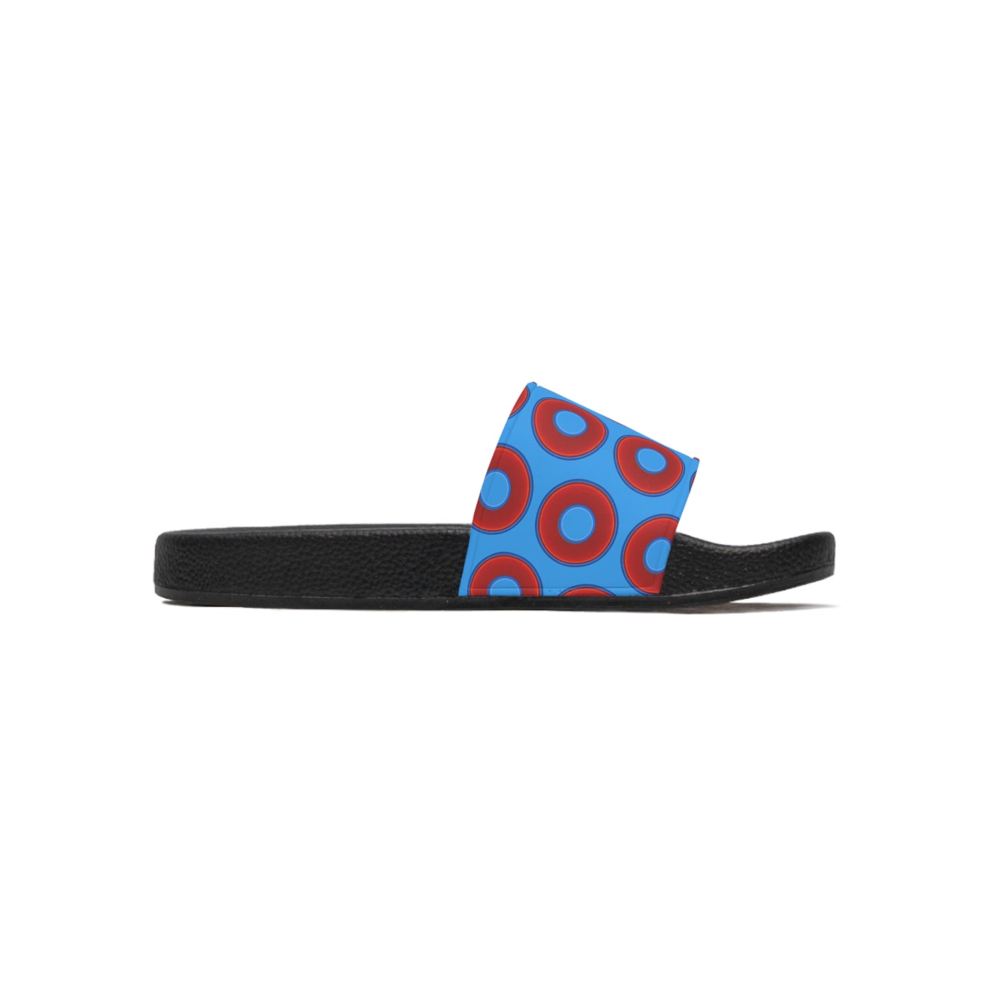 Men's Lumpy Sandals - slip-ons - red vivid donuts w/sky royal blue background