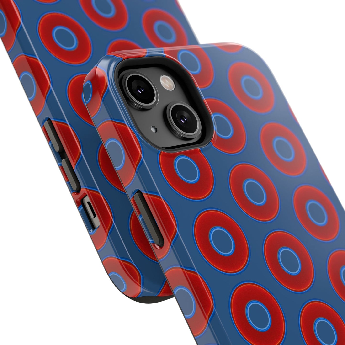 Impact-Resistant Lumpy Donut Case - red vivid donut print w/light navy blue background