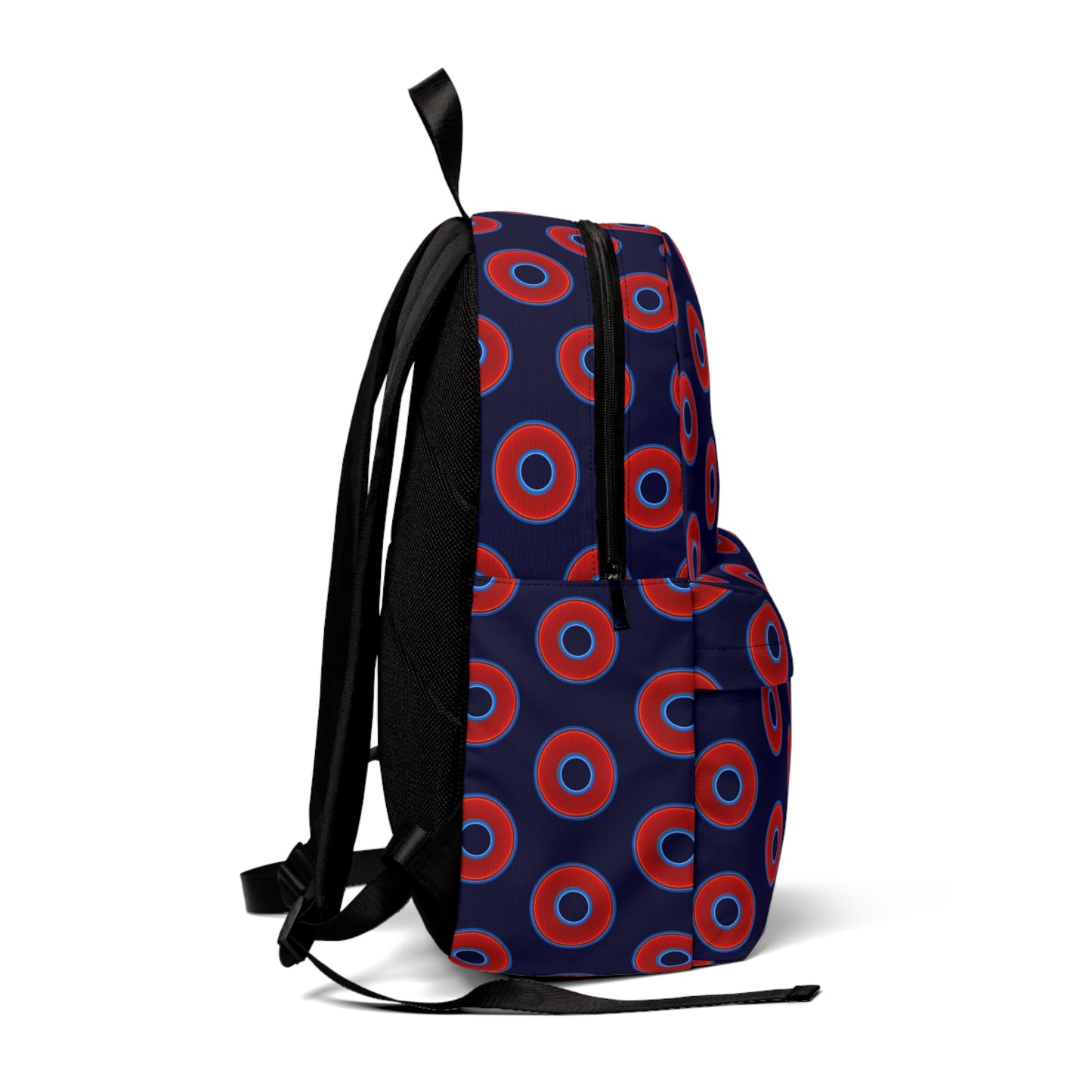 Donut Backpack - red vivid donuts w/midnight blue background