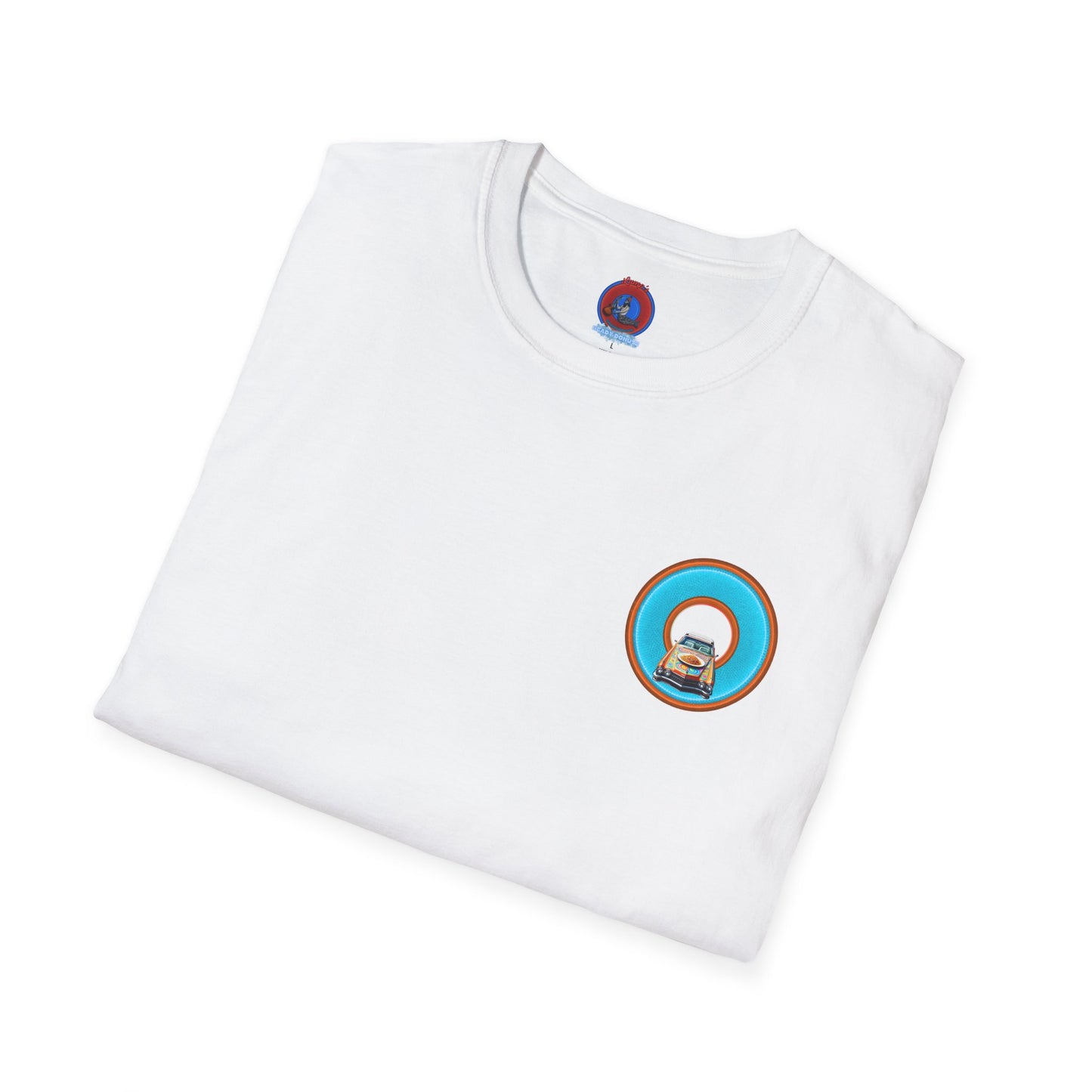 Classic Donut Tee - Unisex Soft-Style - "Cadillac Rainbow Spaghetti Incident" - series 1.0  - variant 2 - blue/orange donut