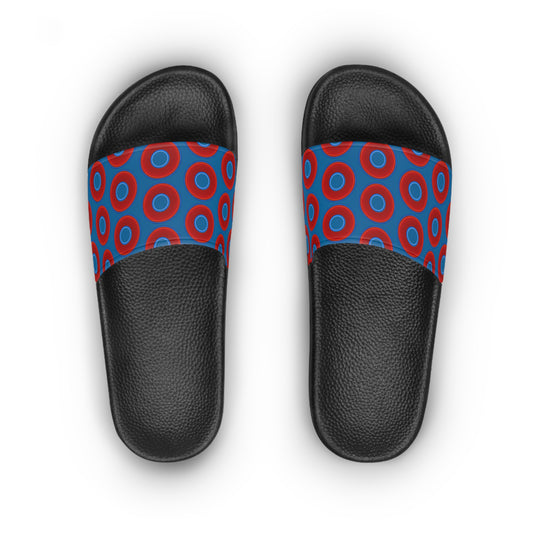 Lumpy Sandals - slip-ons - red vivid donuts w/wavy navy blue background