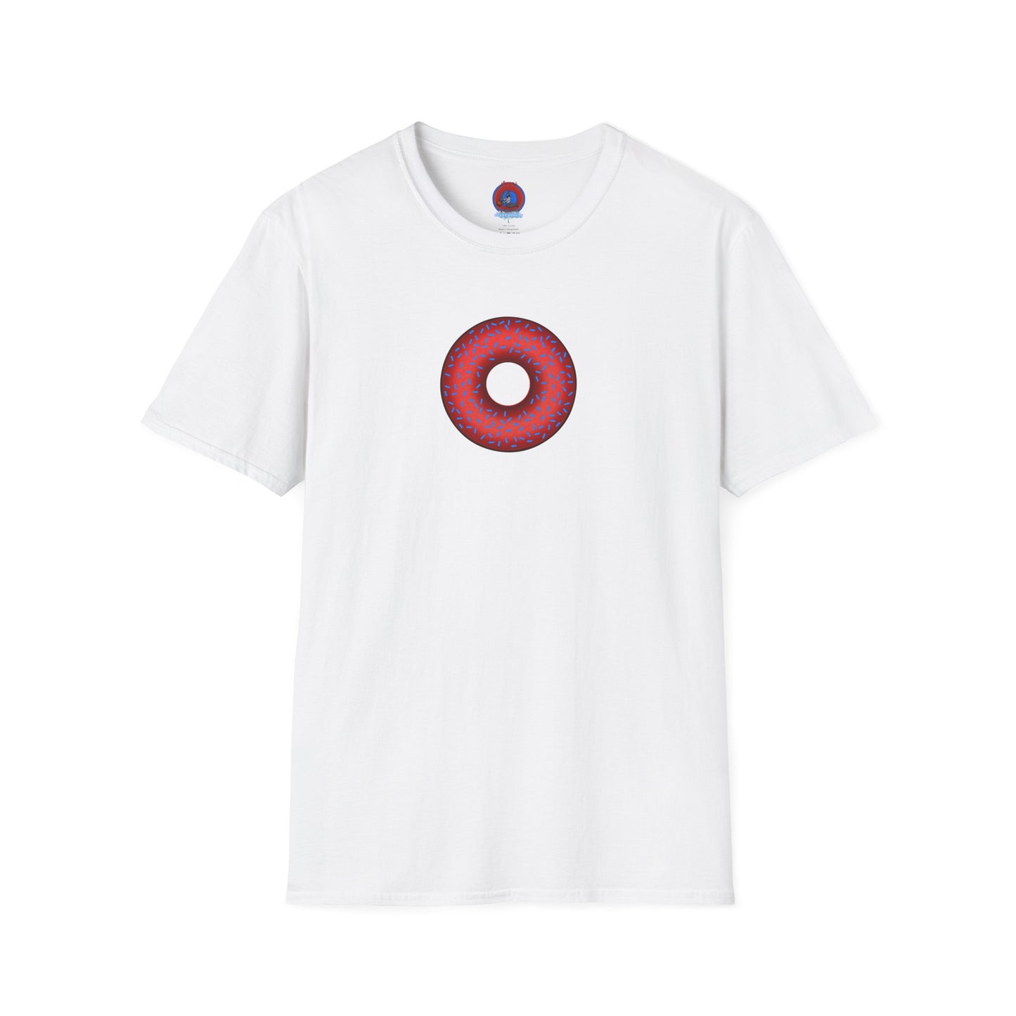 Classic Donut Tee - Unisex Soft-Style - "Plain Plump Donut w/" - plump red donut w/blue sprinkles