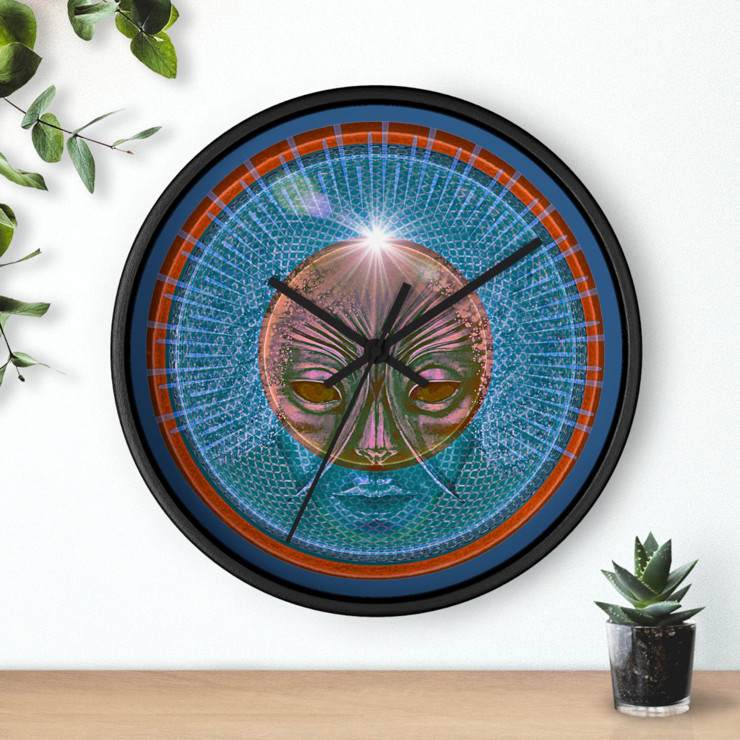 Lumpy Wall Clock - "Conjurers of Awesome" - variant 2 - rustic red/blue donut w/light navy blue background