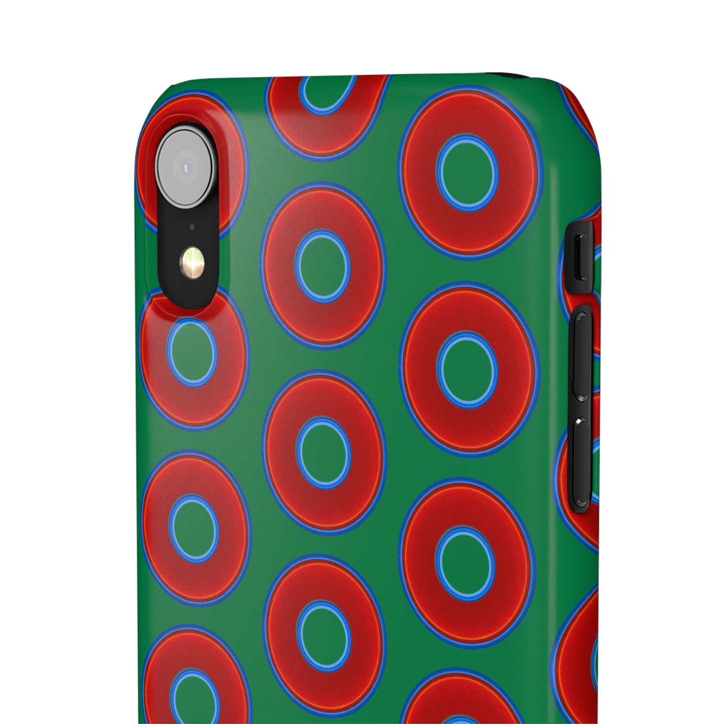 Lumpy Donut Snap Case - red vivid donut print w/green background