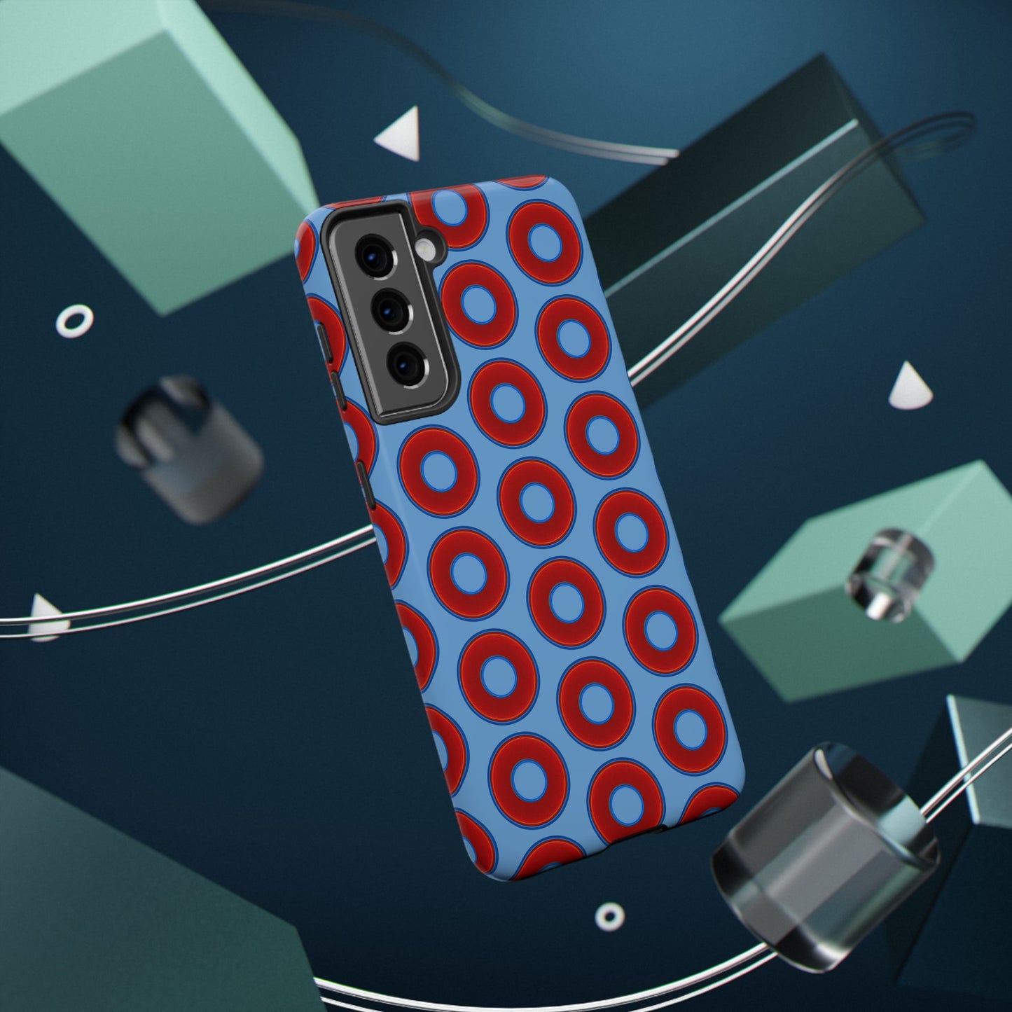 Impact-Resistant Lumpy Donut Case - red vivid donut print w/light blue background