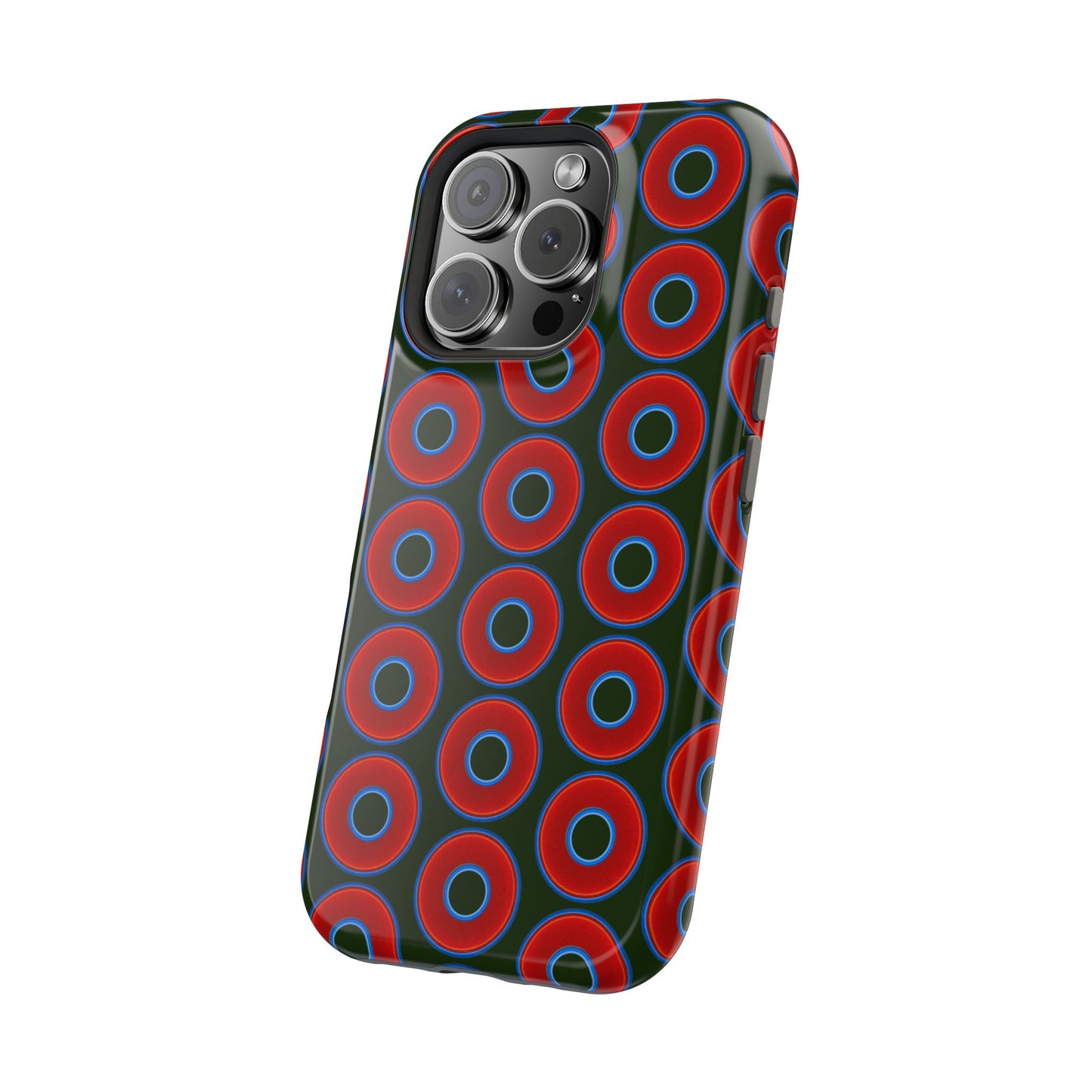 Magnetic Tough Donut Case - red vivid donut print w/deep forest green background