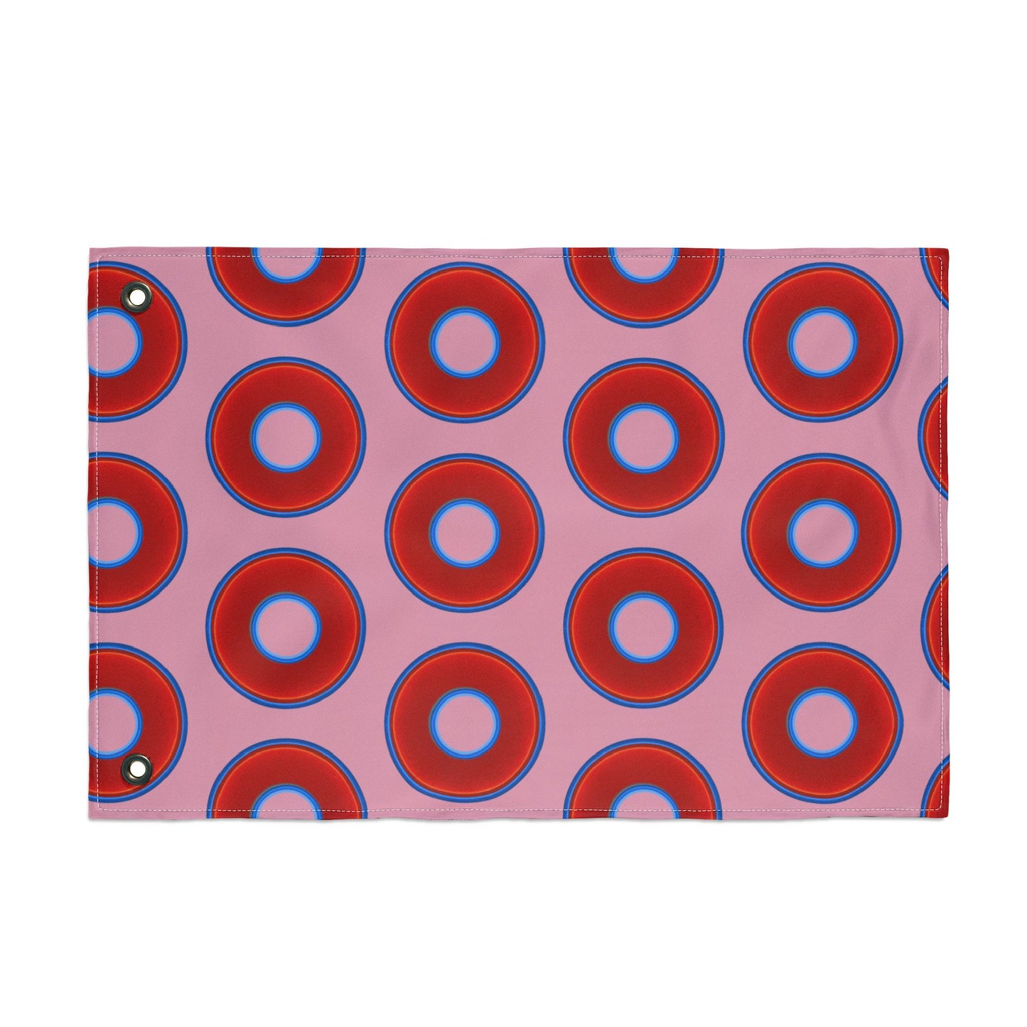 Lumpy Flagpole Sitters - Donut Flags [12" x 18"] - red vivid donut print w/pale magenta background