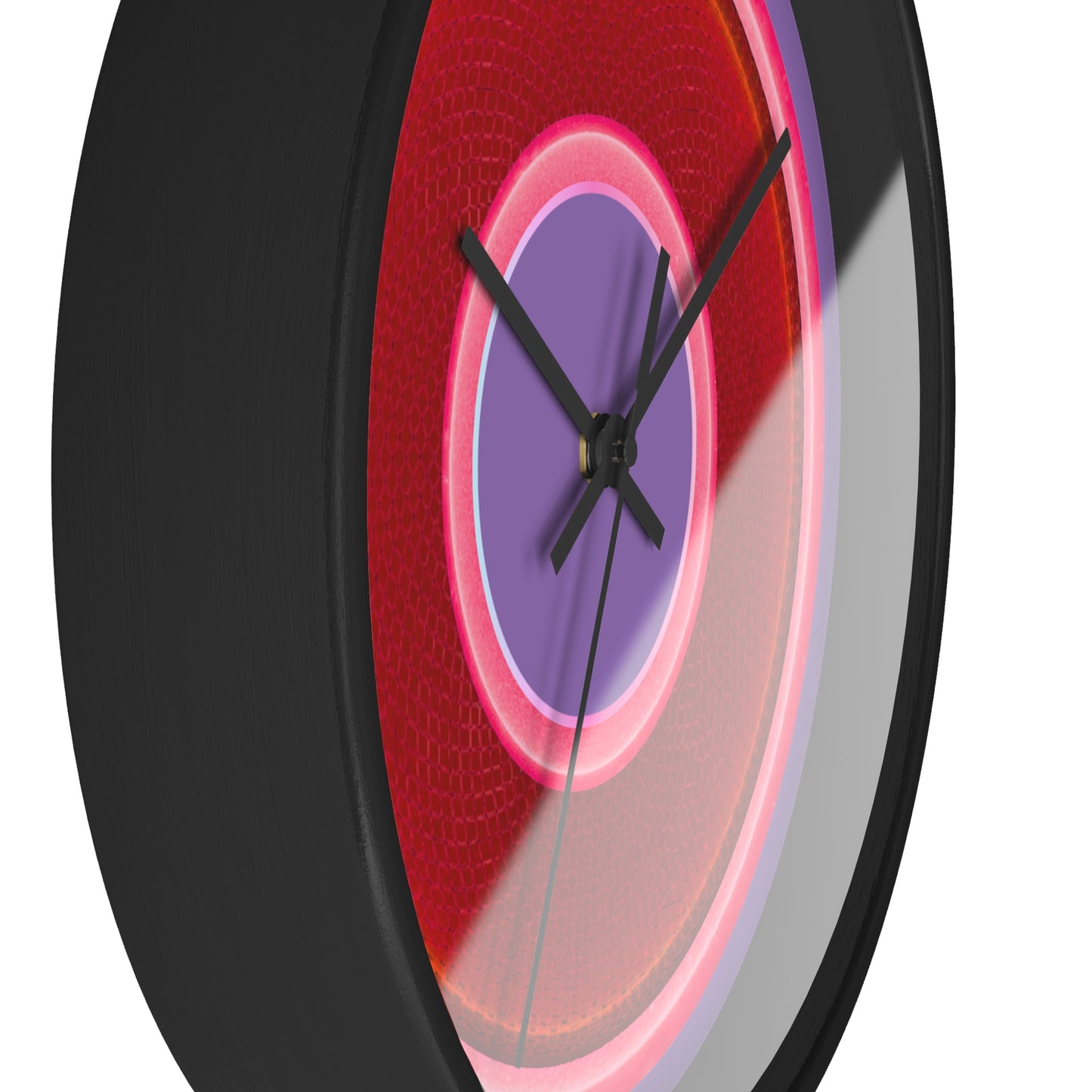 Lumpy Wall Clock - red rustic donut w/pink edging - variant 4 w/light purple background