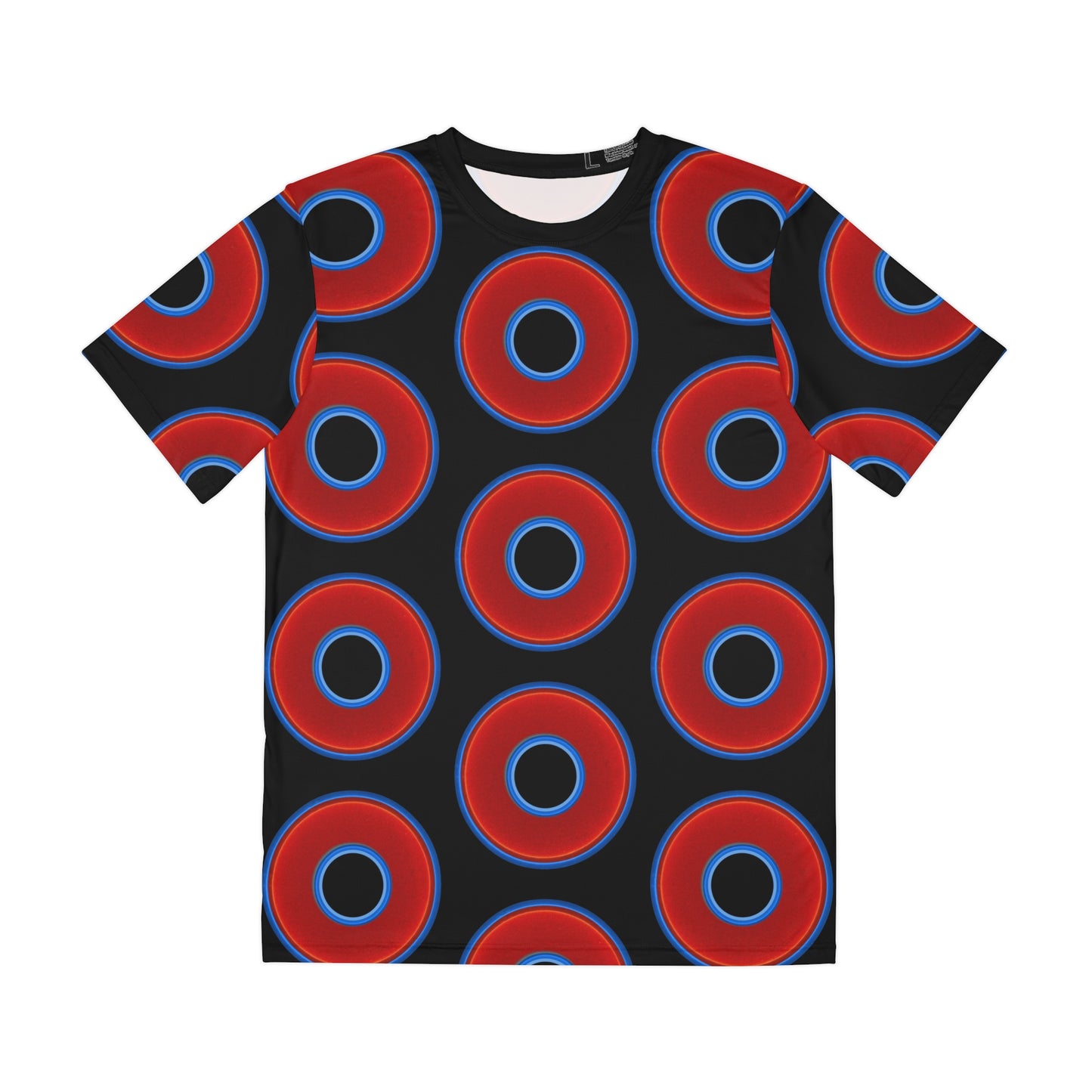 Multi-Beastie Giant Donut AOP Polyester Tee - red vivid donut print w/black background