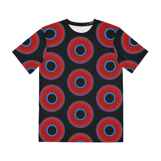 Multi-Beastie Giant Donut AOP Polyester Tee - red vivid donut print w/black background