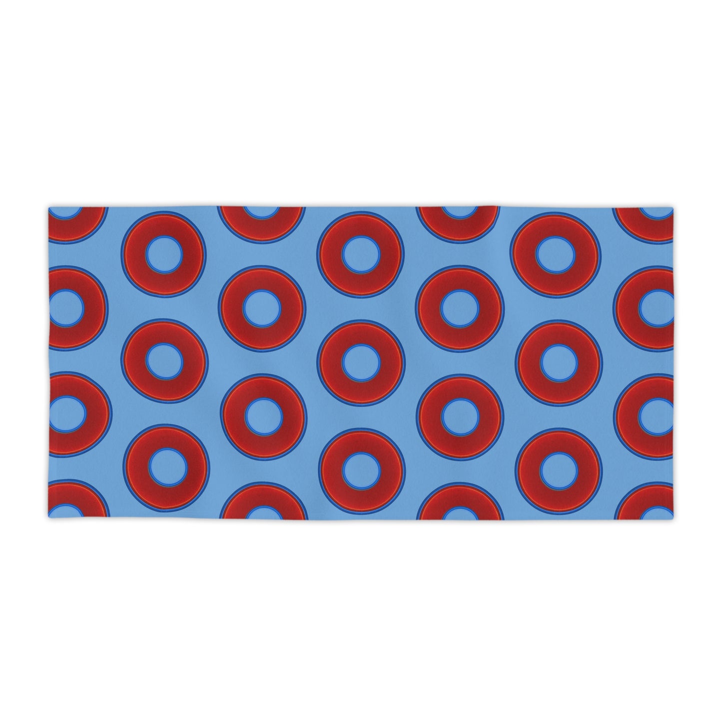 Lumpy Donut Towels - vivid red donuts w/light blue background