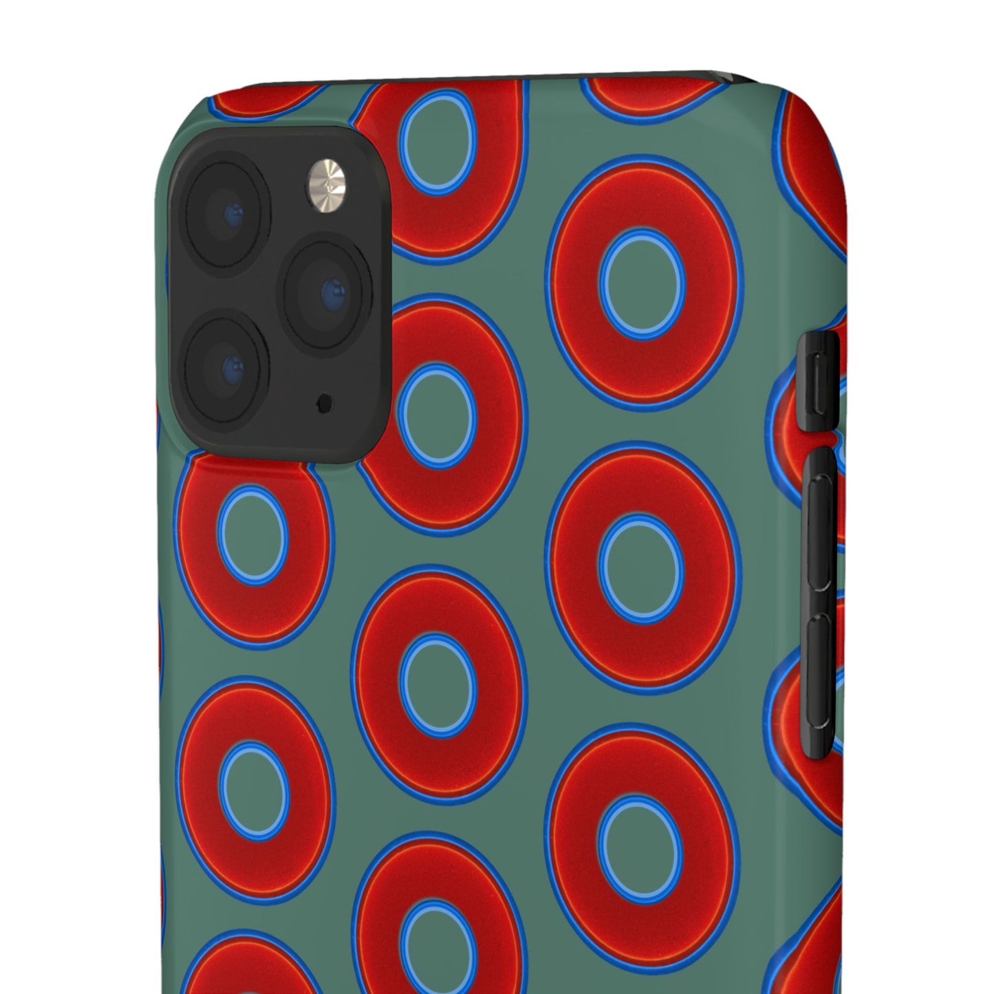 Lumpy Donut Snap Case - red vivid donut print w/Fenway green background