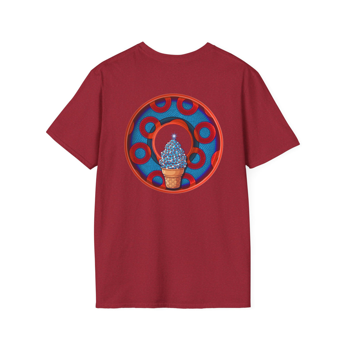 Classic Donut Tee - Unisex Soft-Style - "We All Scream It's ICE Cream" - blue/red rustic paradox donut