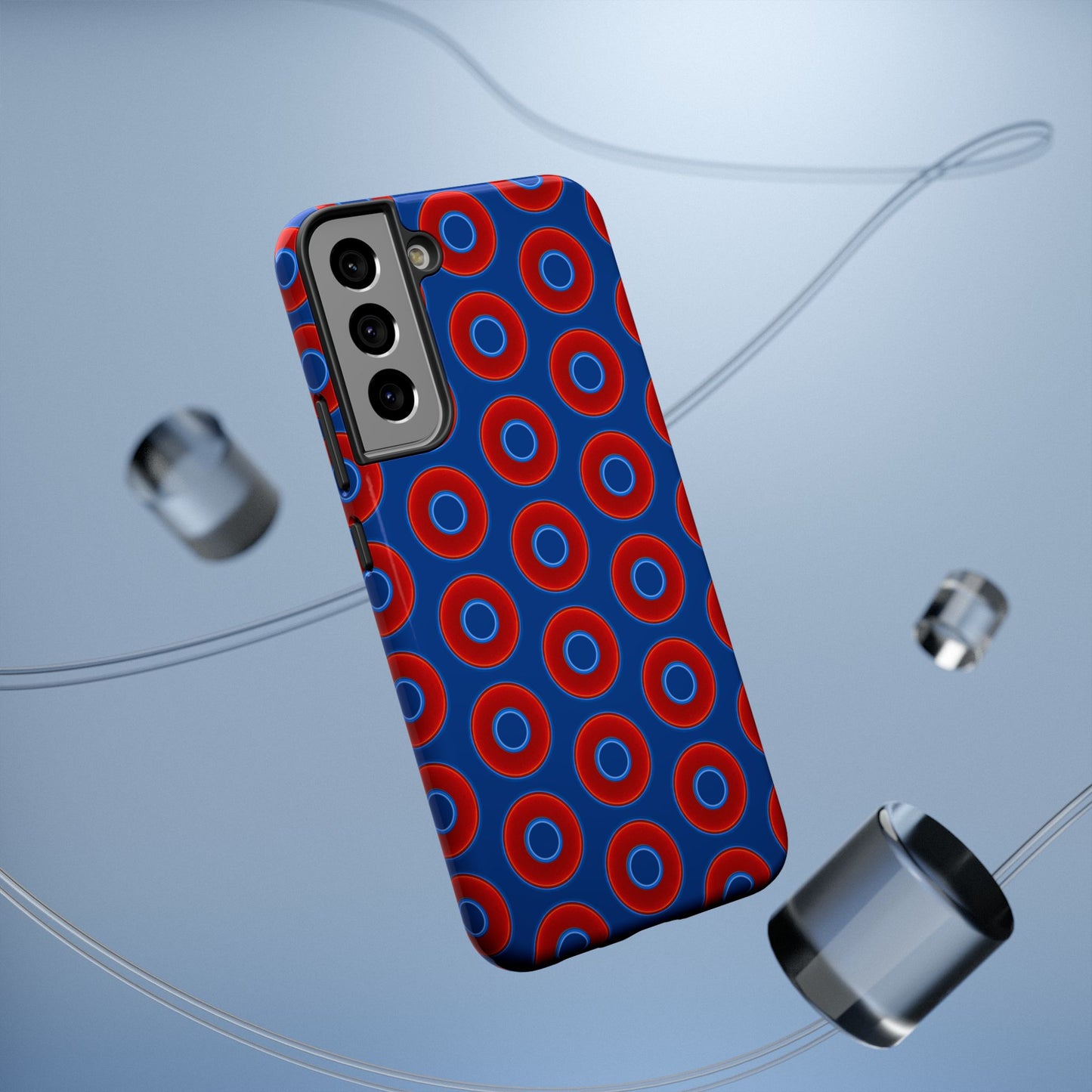 Impact-Resistant Lumpy Donut Case - red vivid donut print w/dark blue background